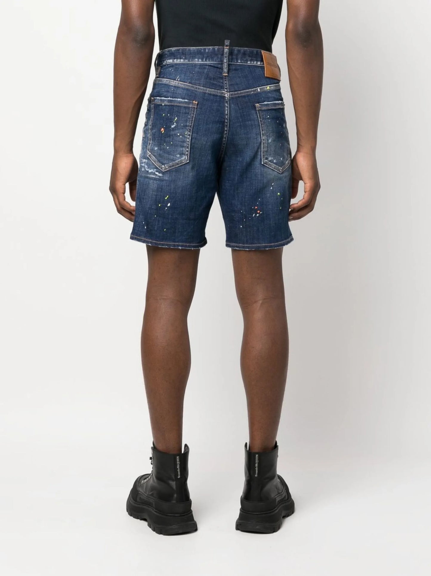 logo-print distressed denim shorts