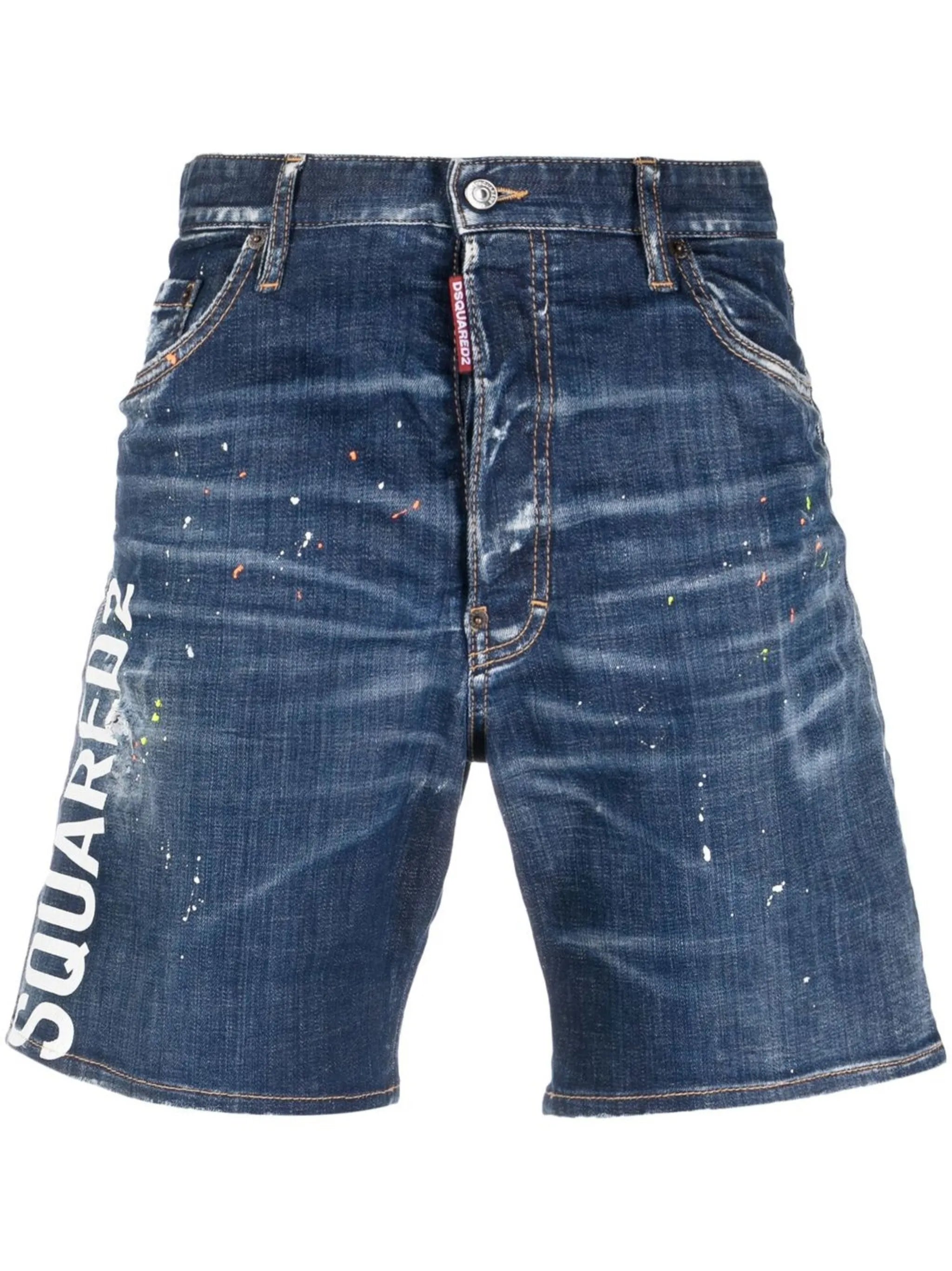 logo-print distressed denim shorts