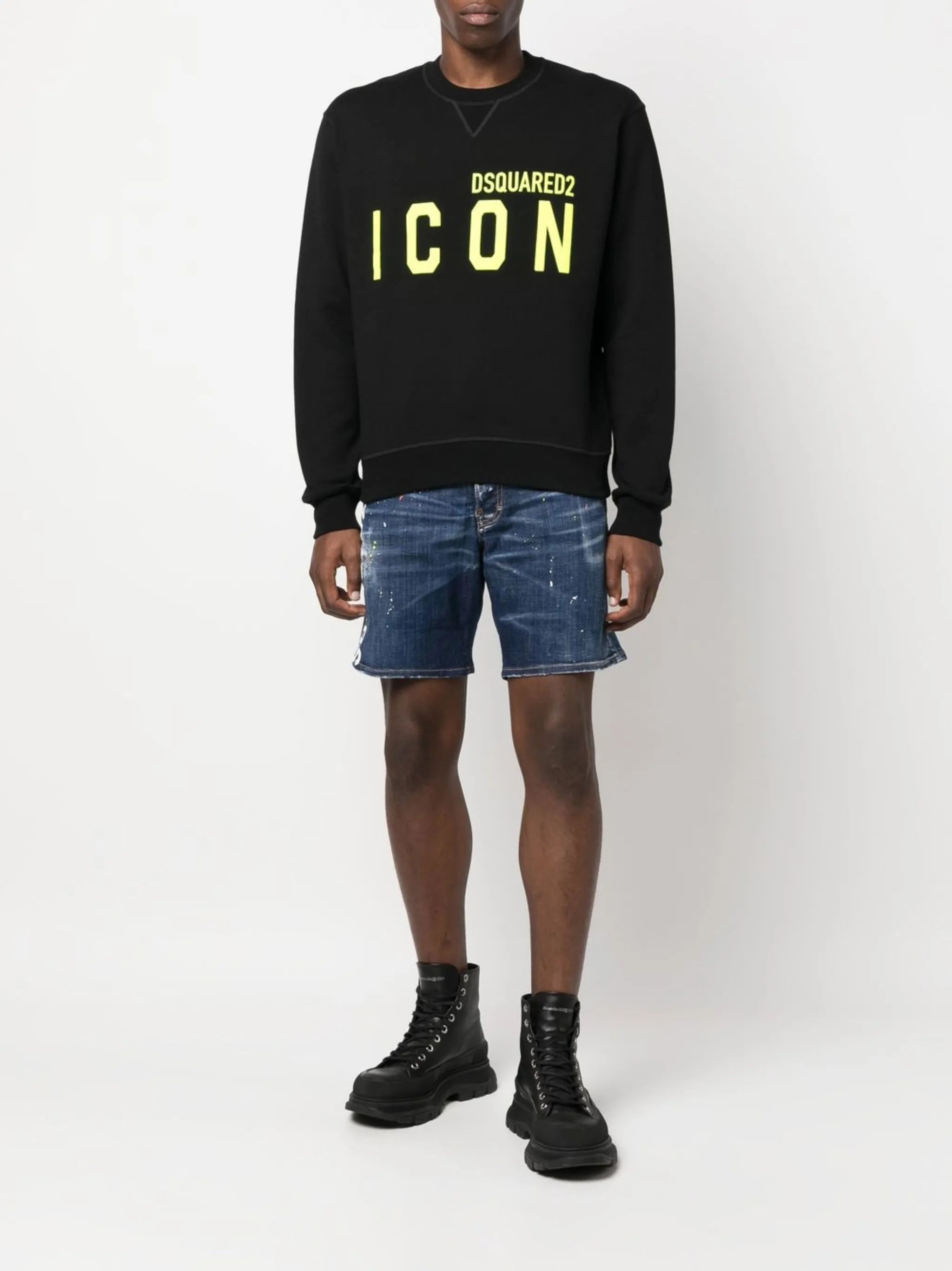 logo-print distressed denim shorts