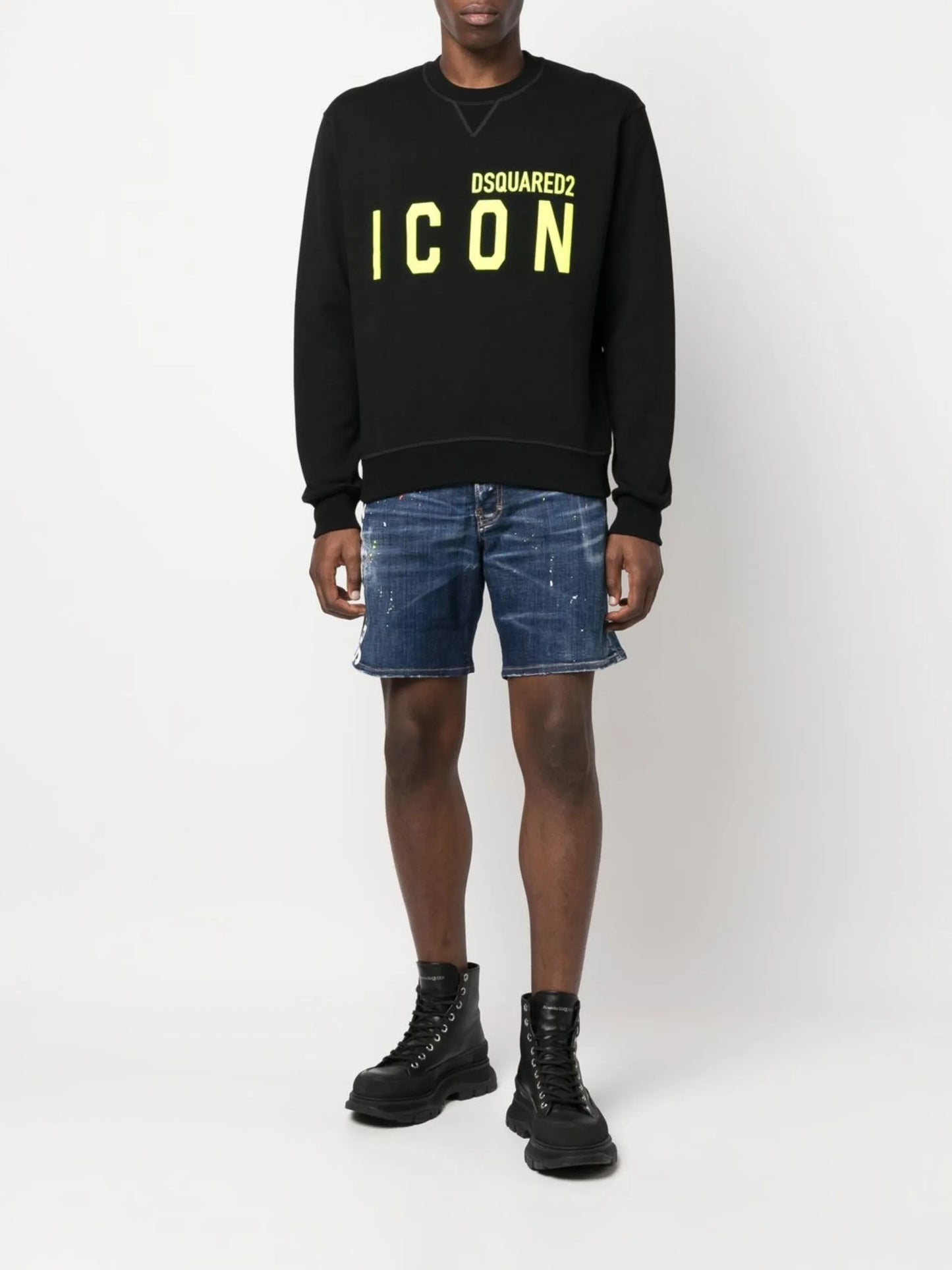 logo-print distressed denim shorts