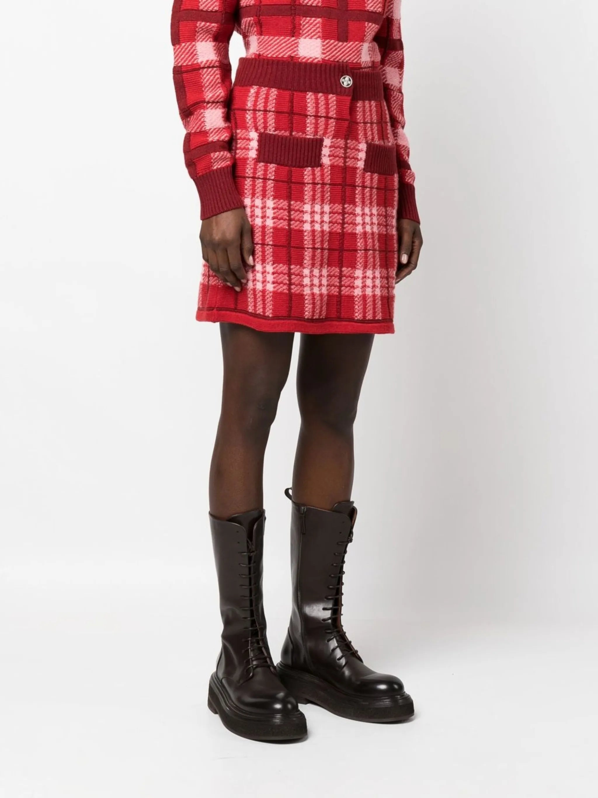 knitted check-print miniskirt