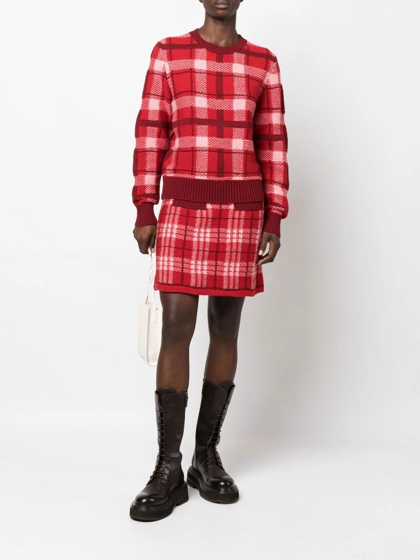 knitted check-print miniskirt