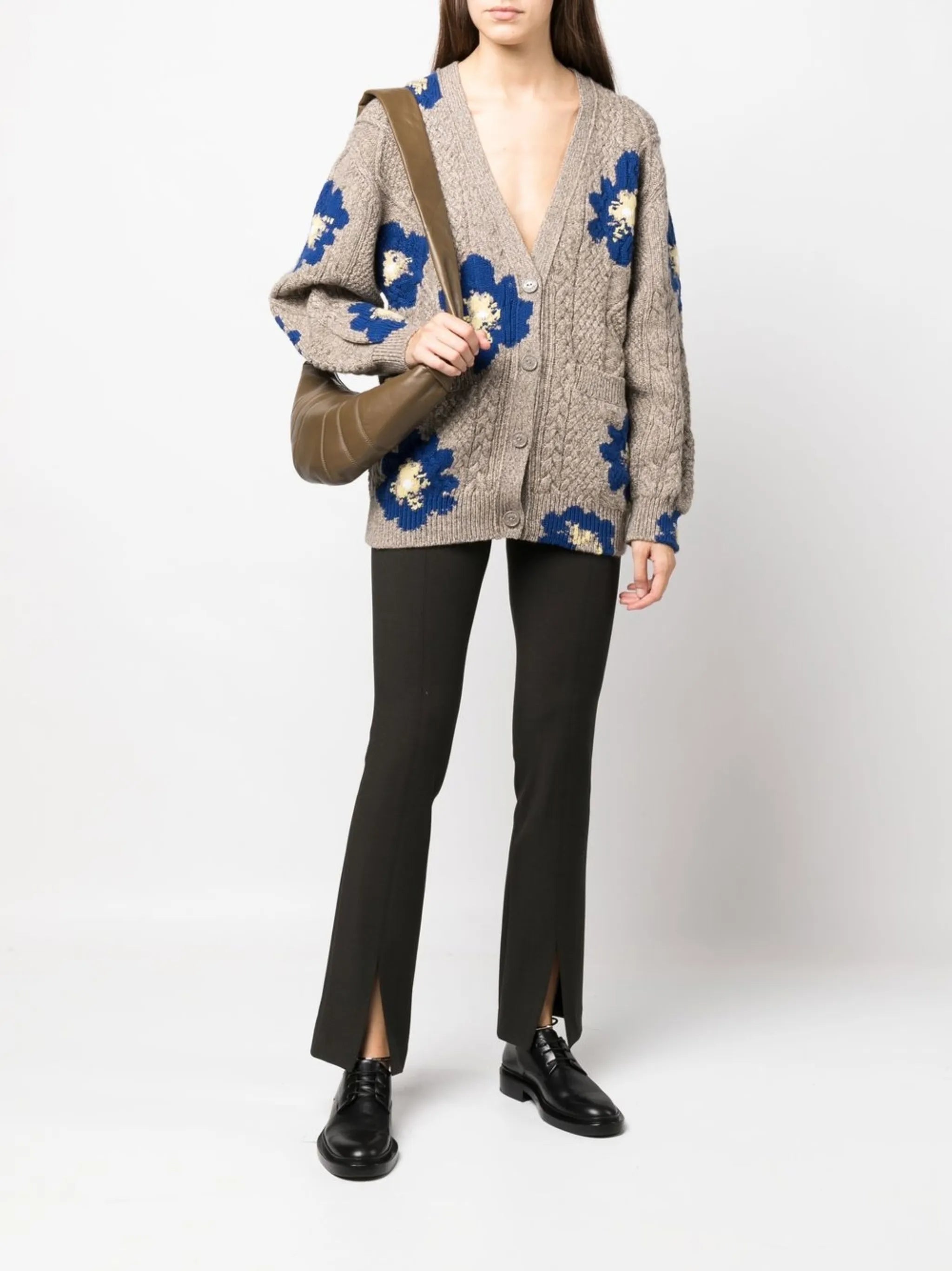 floral cable-knit cardigan