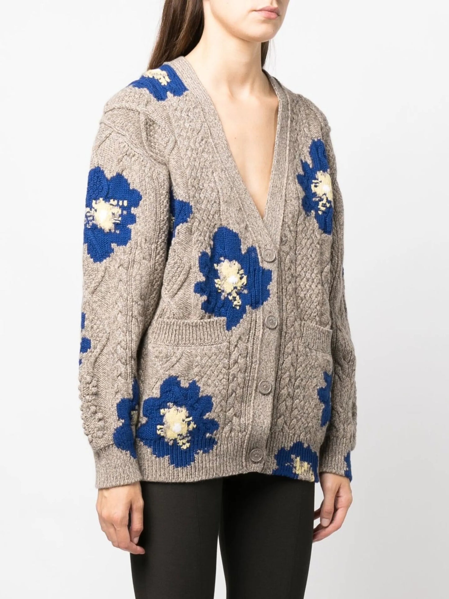 floral cable-knit cardigan