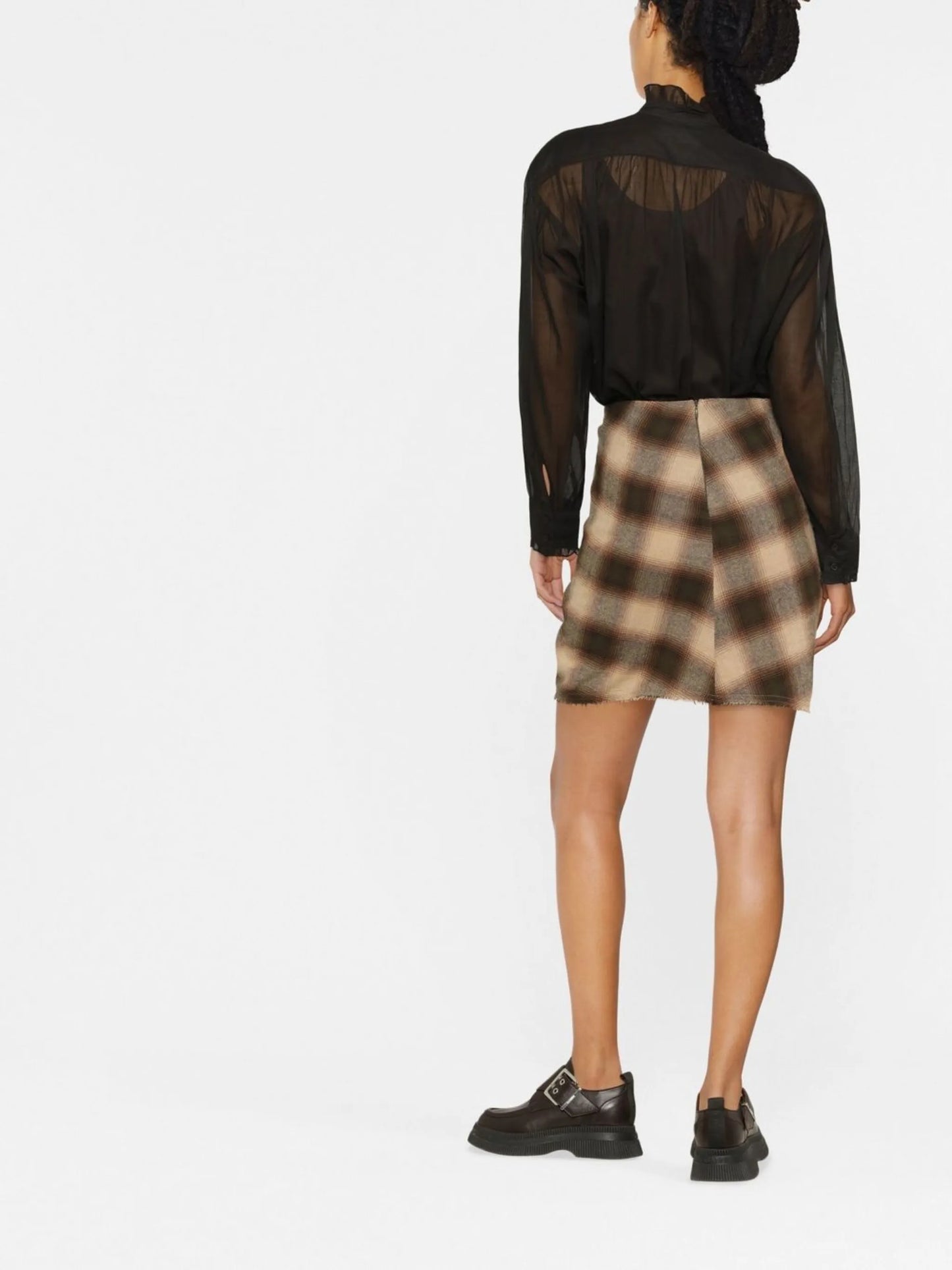 check-print ruched mini skirt