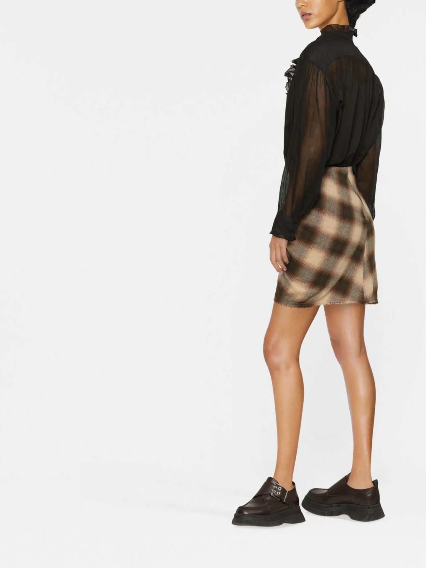 check-print ruched mini skirt