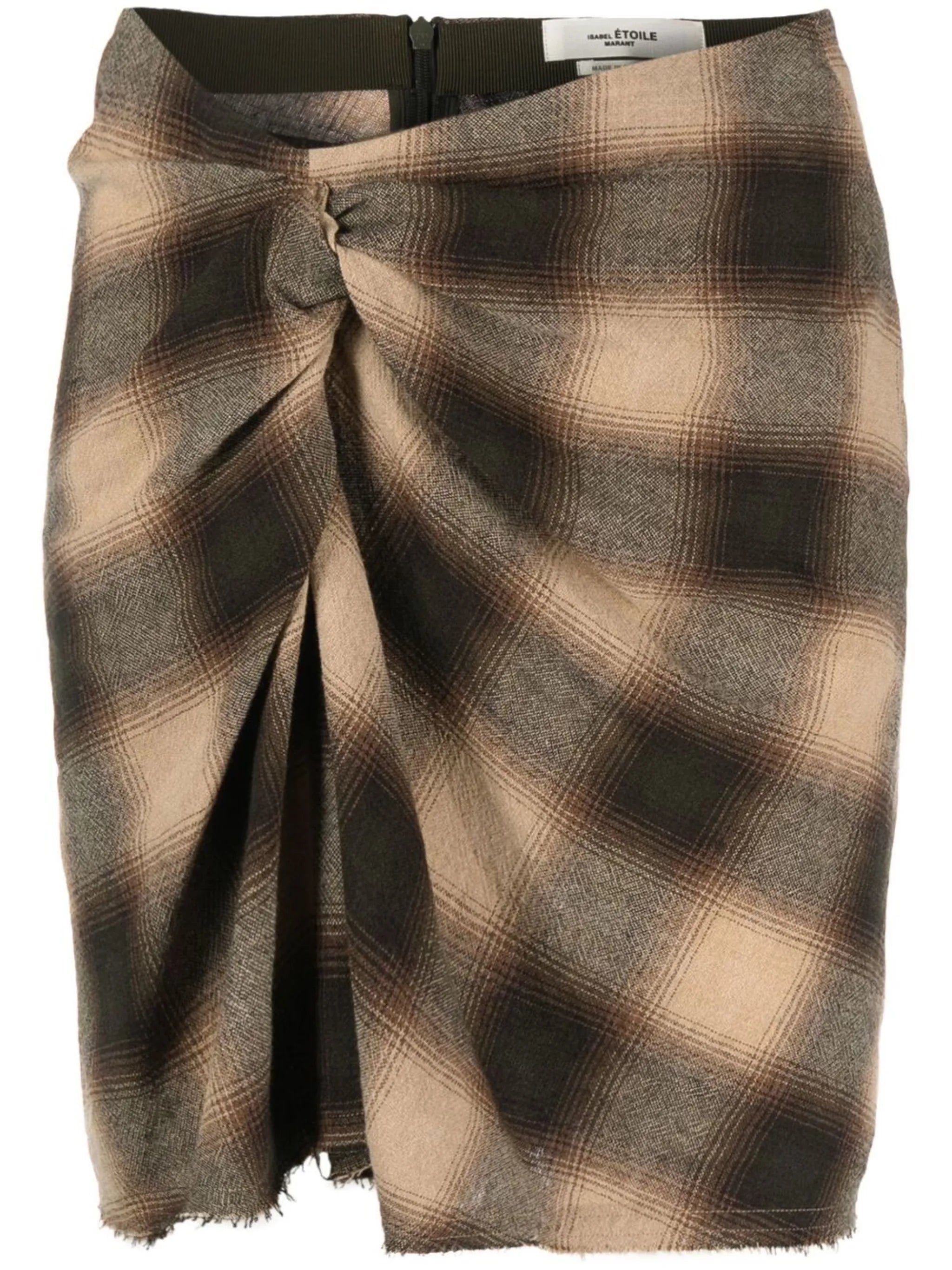 check-print ruched mini skirt