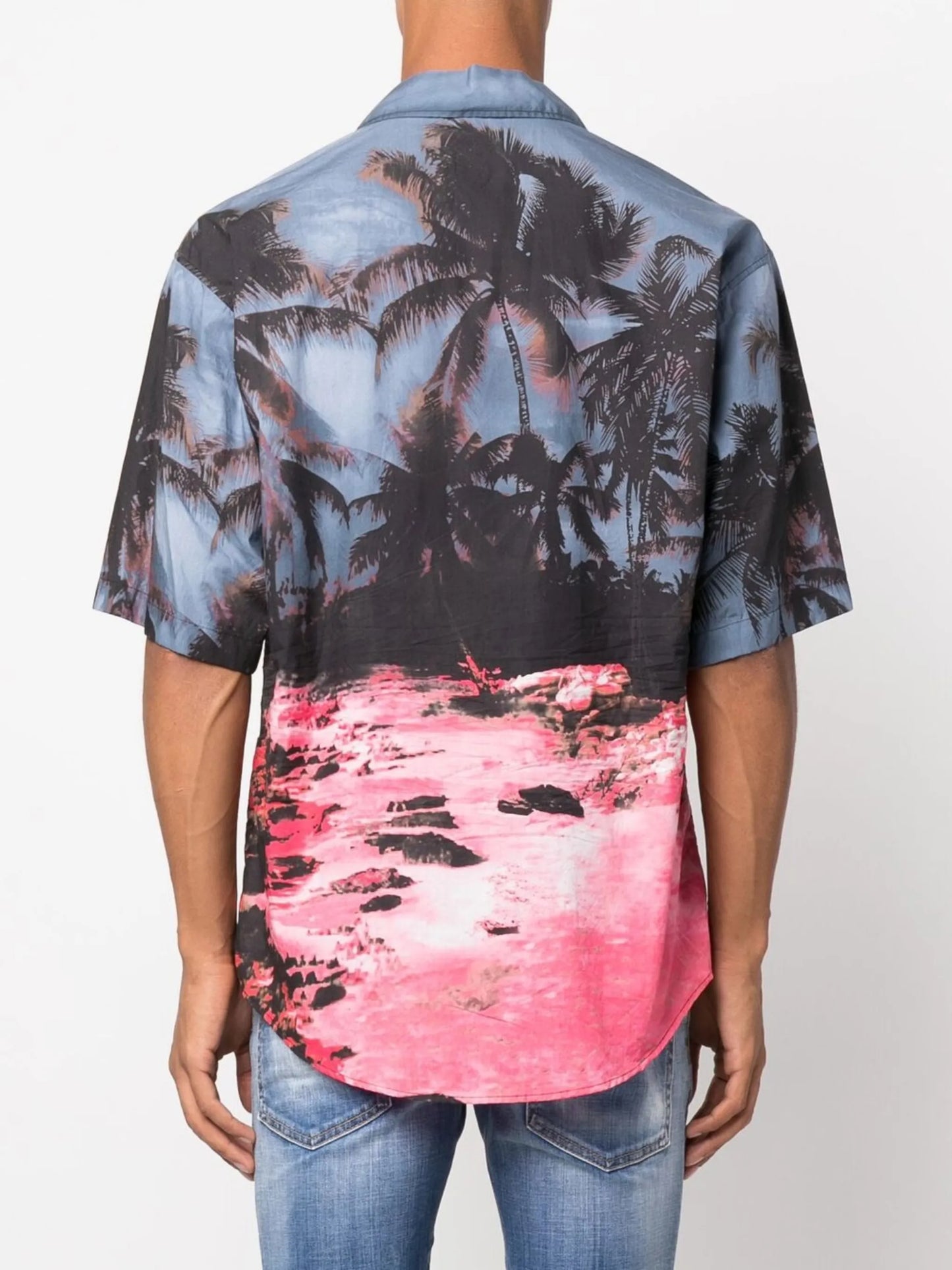 palm tree-print short-sleeved shirt