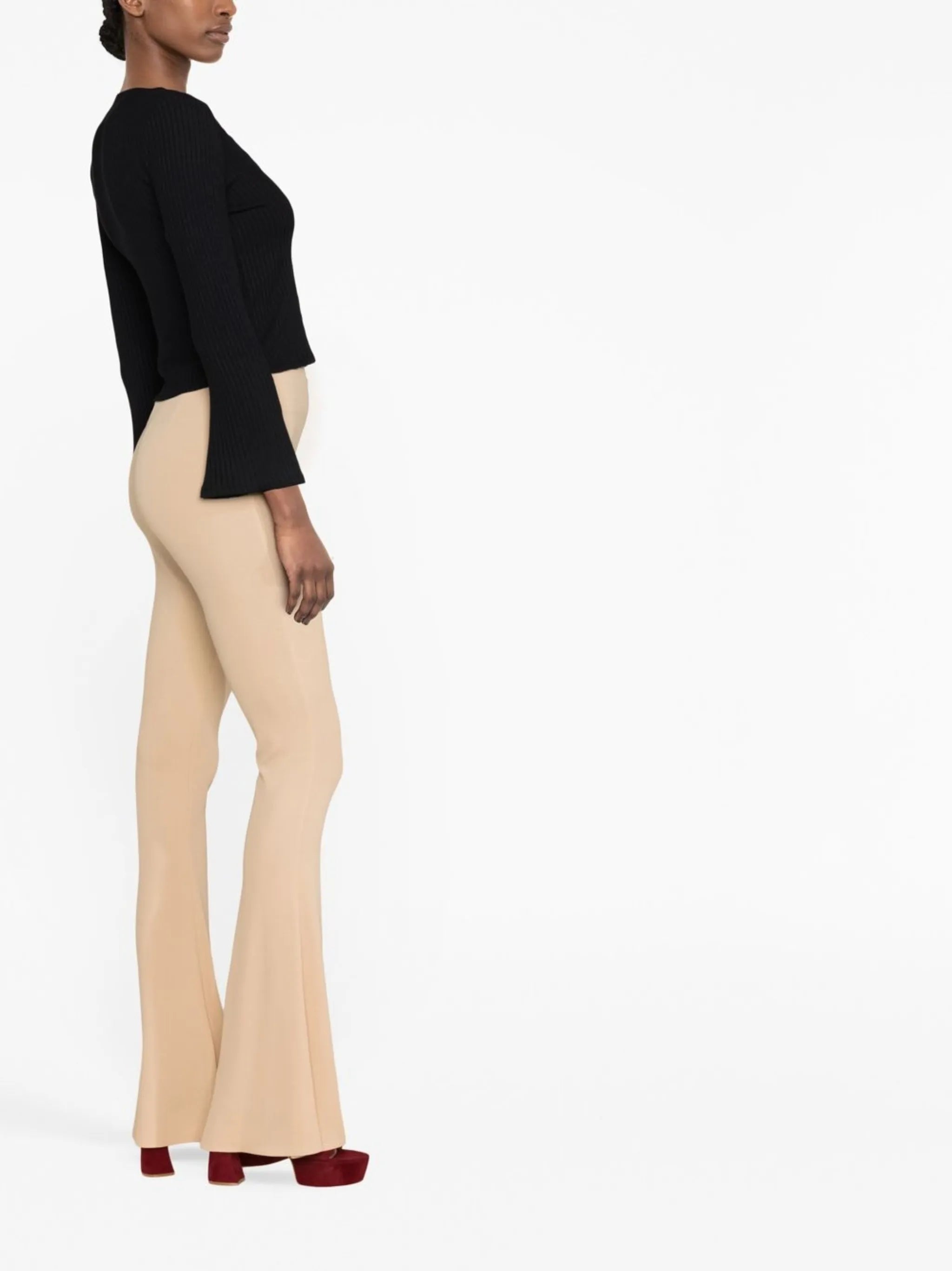 high-waisted flared trousers