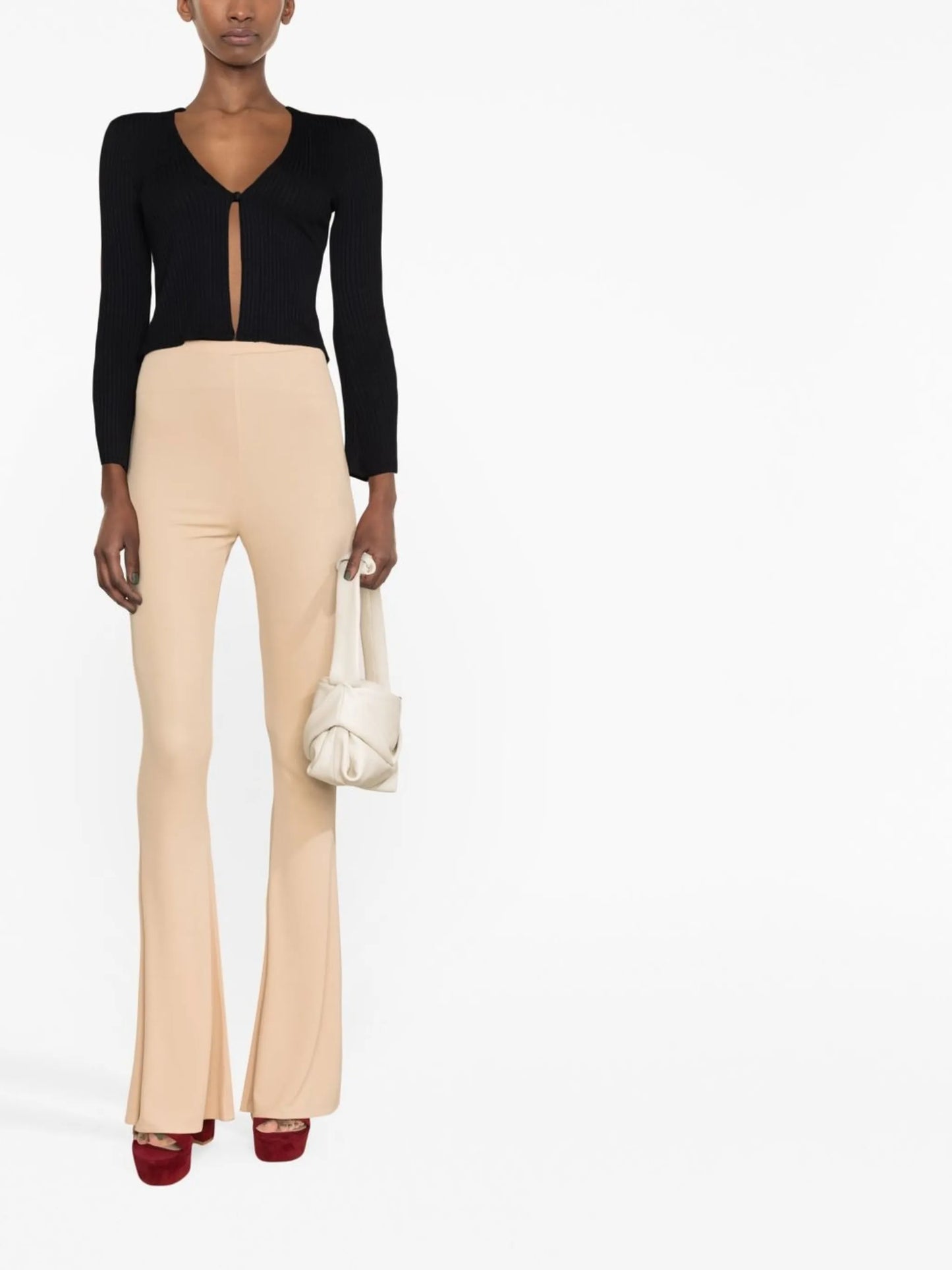 high-waisted flared trousers