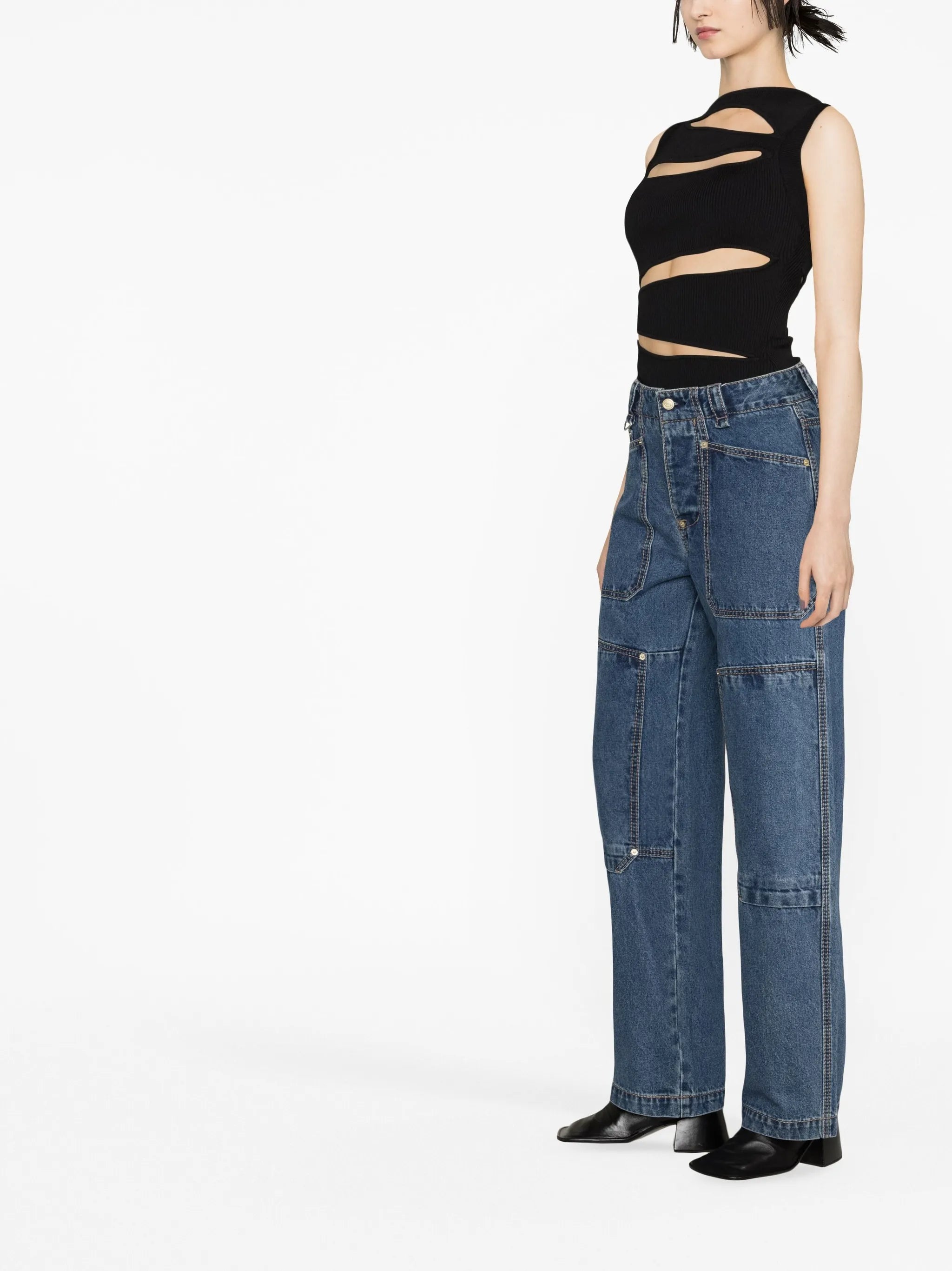 patch-design straight-leg jeans