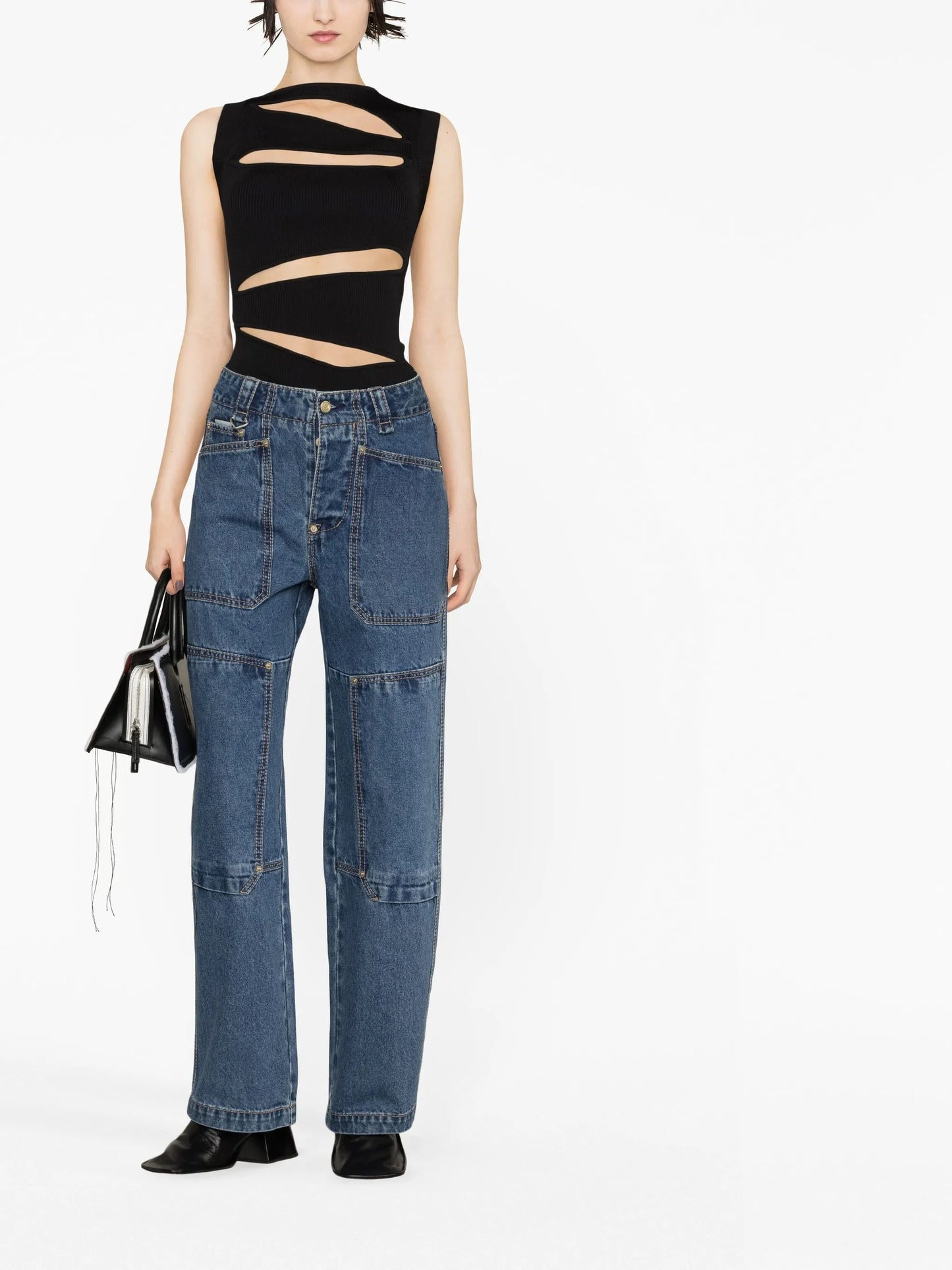 patch-design straight-leg jeans