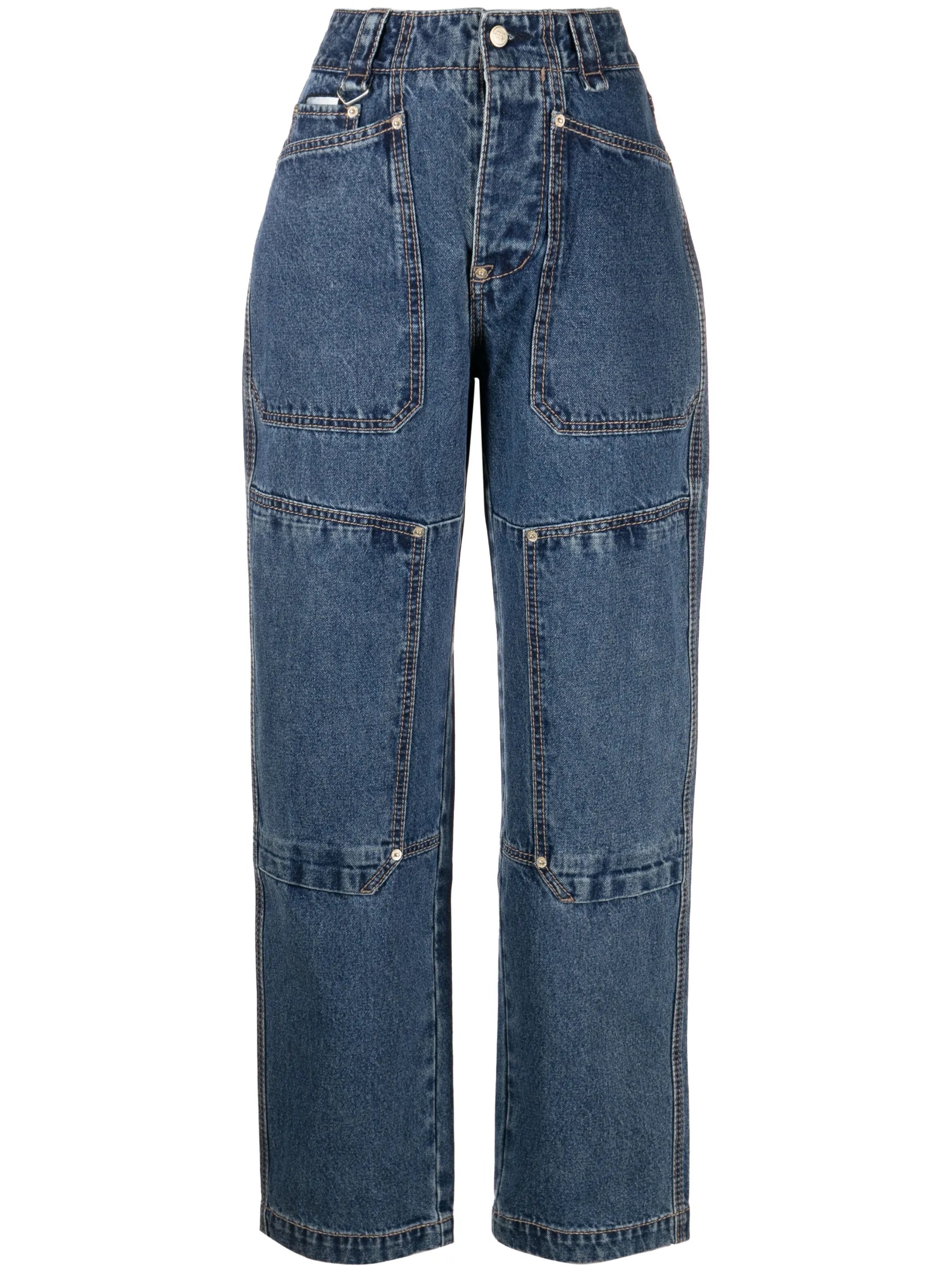 patch-design straight-leg jeans