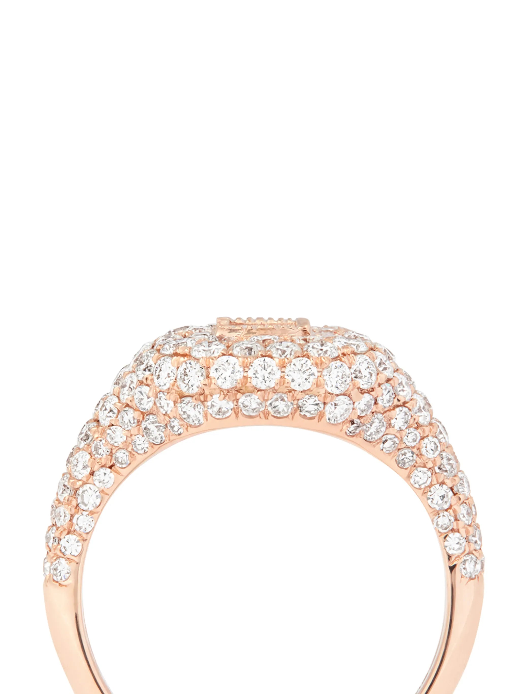 18K rose gold diamond baguette pavé ring