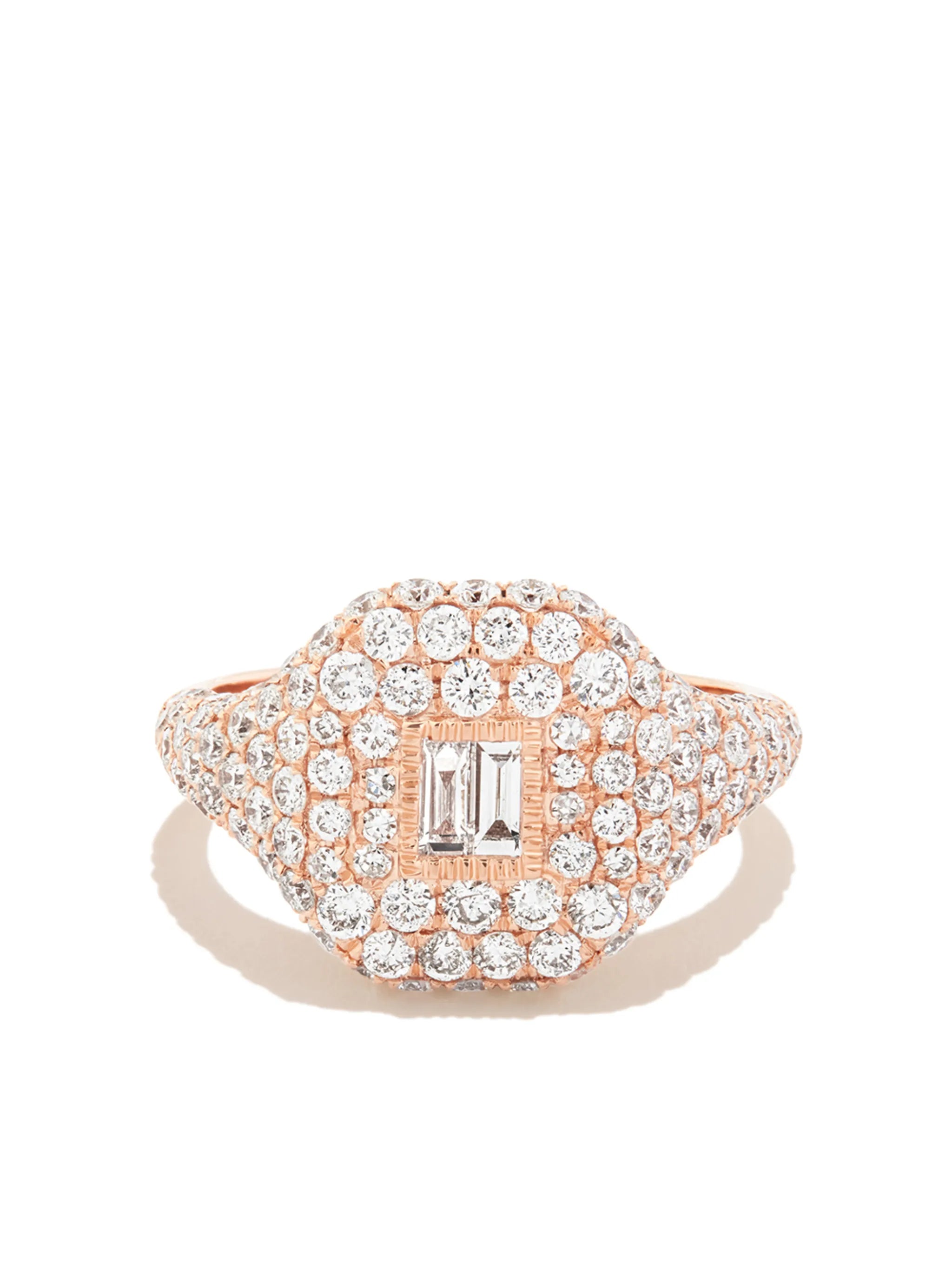 18K rose gold diamond baguette pavé ring
