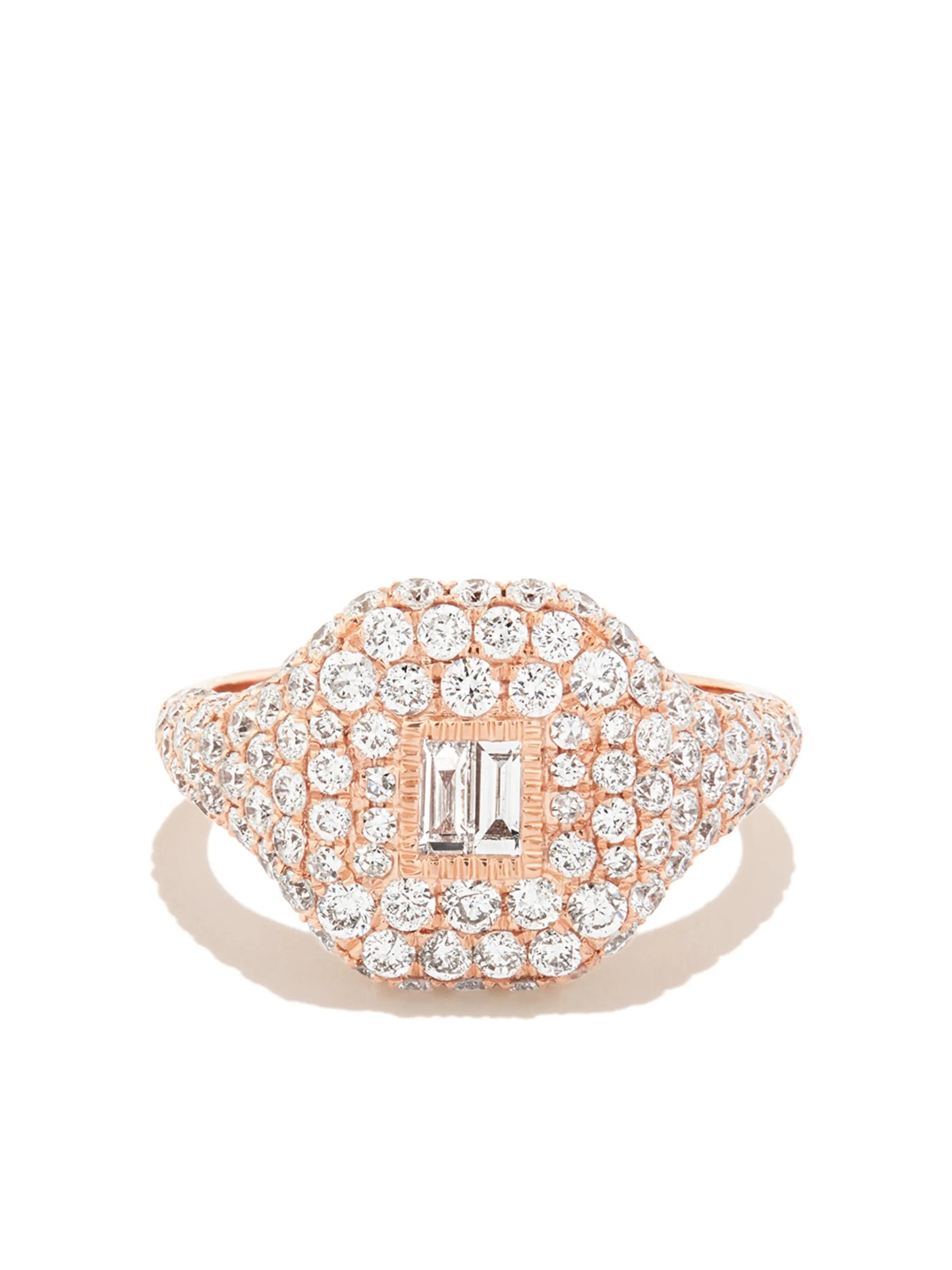 18K rose gold diamond baguette pavé ring