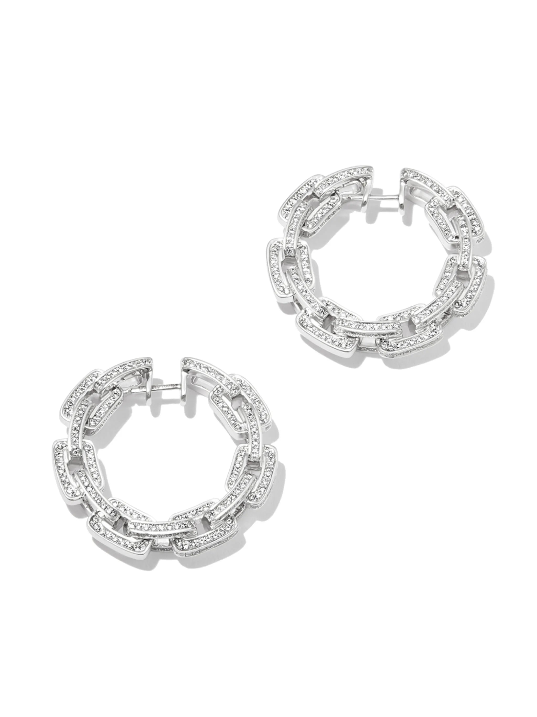 18kt white gold Deco Link hoop earrings