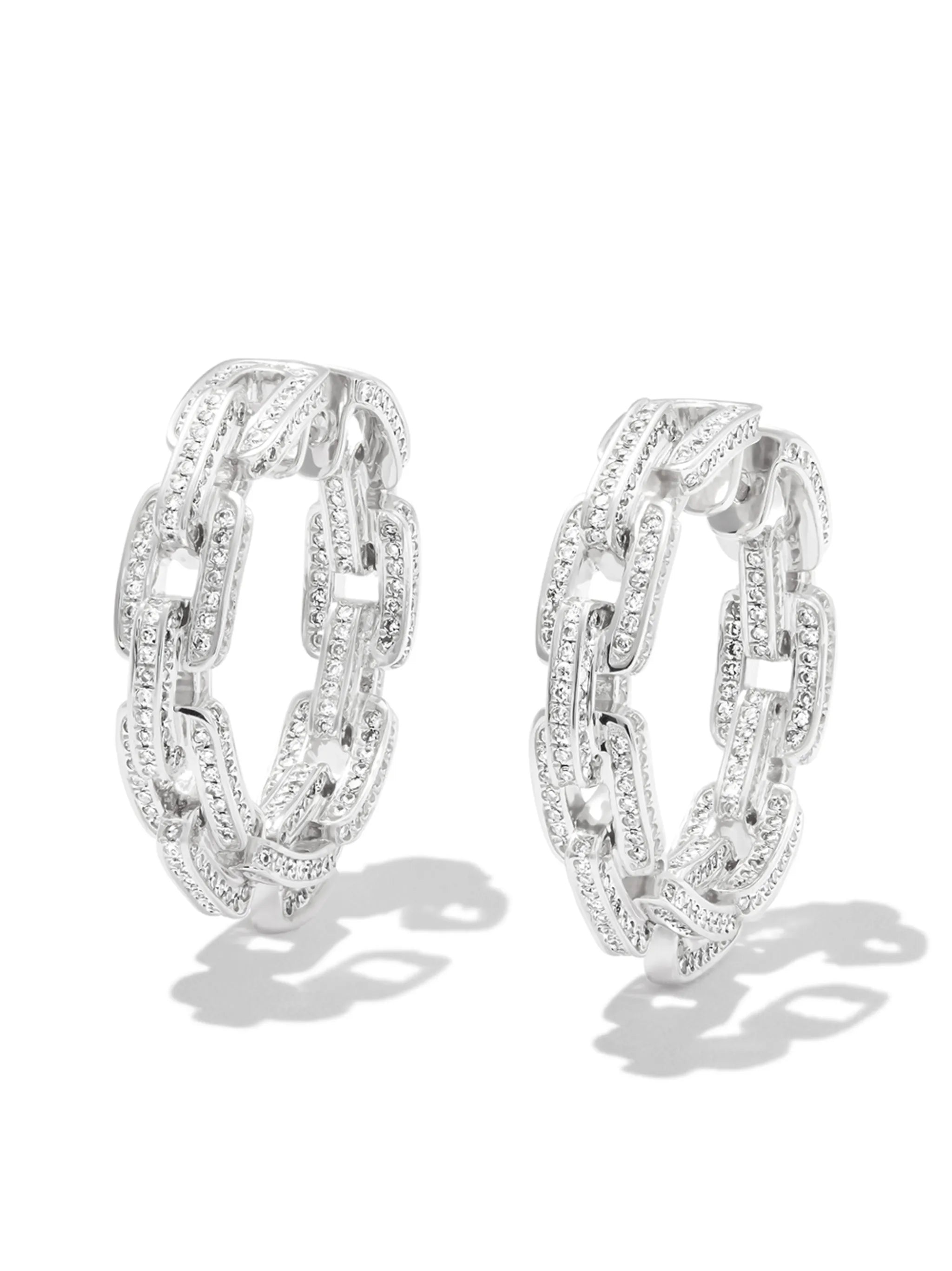18kt white gold Deco Link hoop earrings
