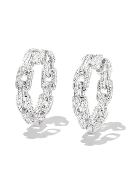 18kt white gold Deco Link hoop earrings