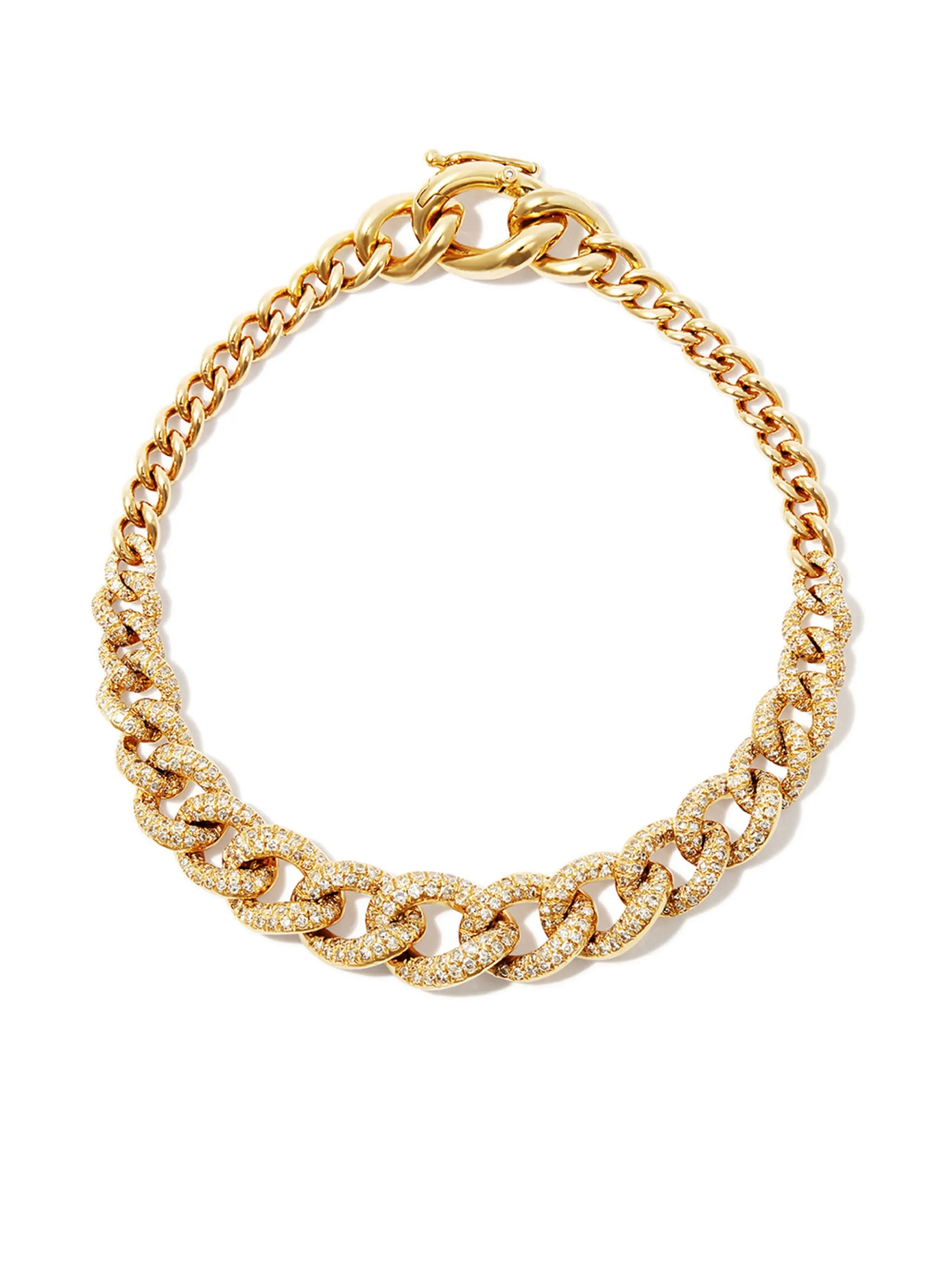 18K yellow gold diamond gradual pave link bracelet