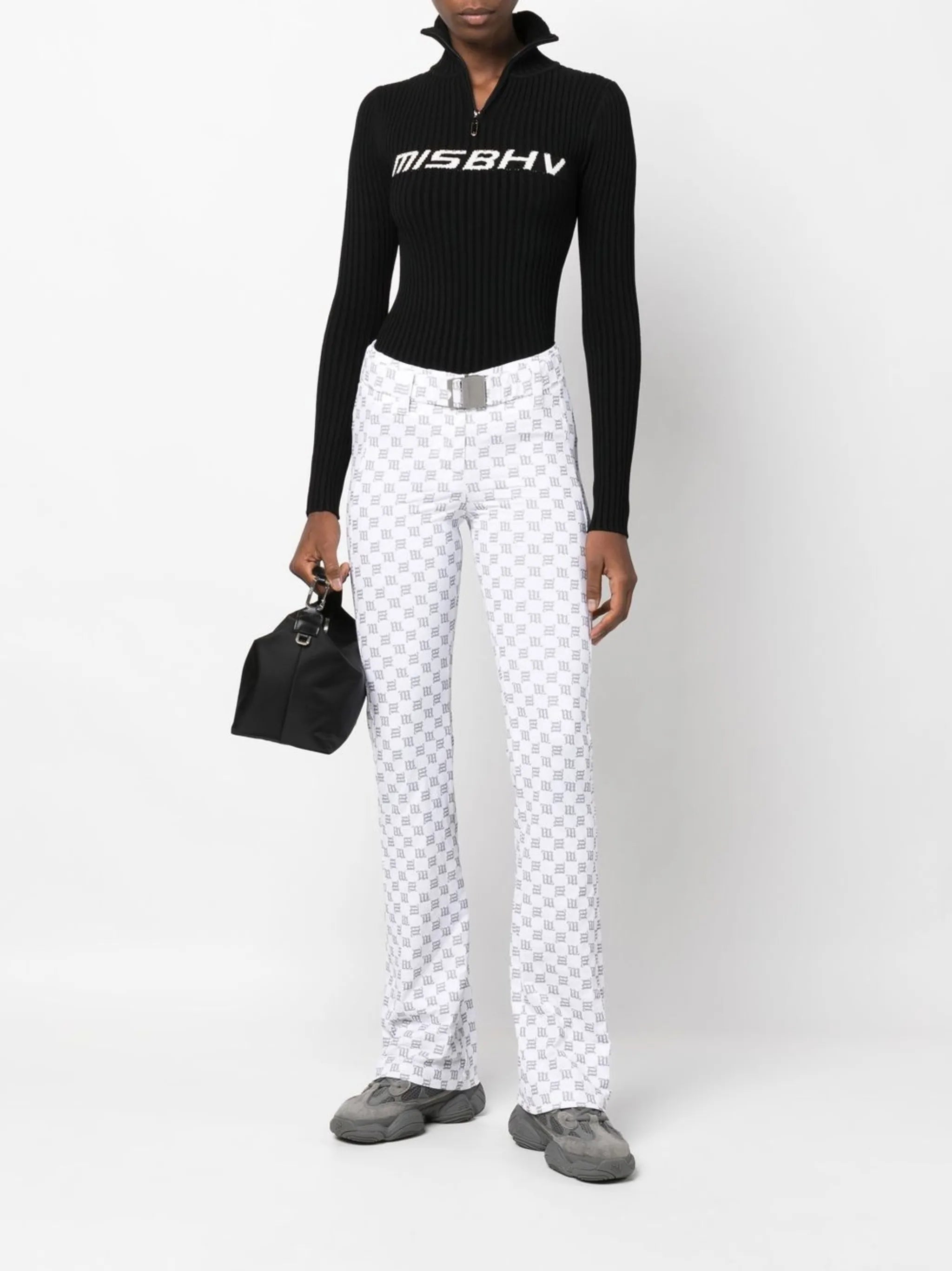 intarsia-knit logo top