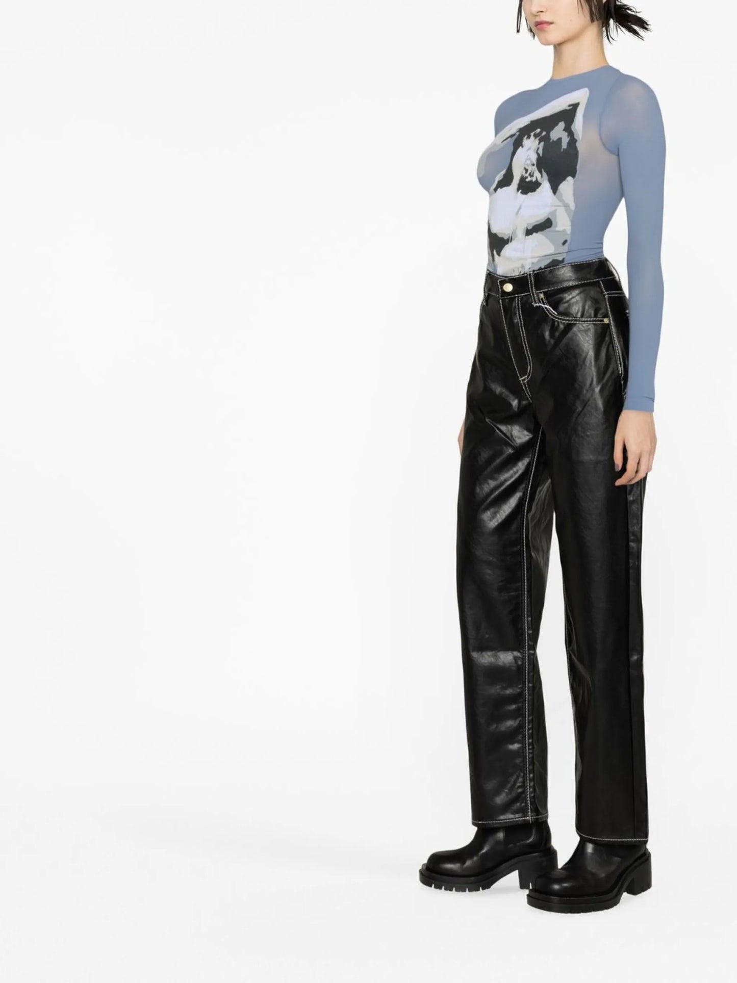 high-waist faux-leather trousers