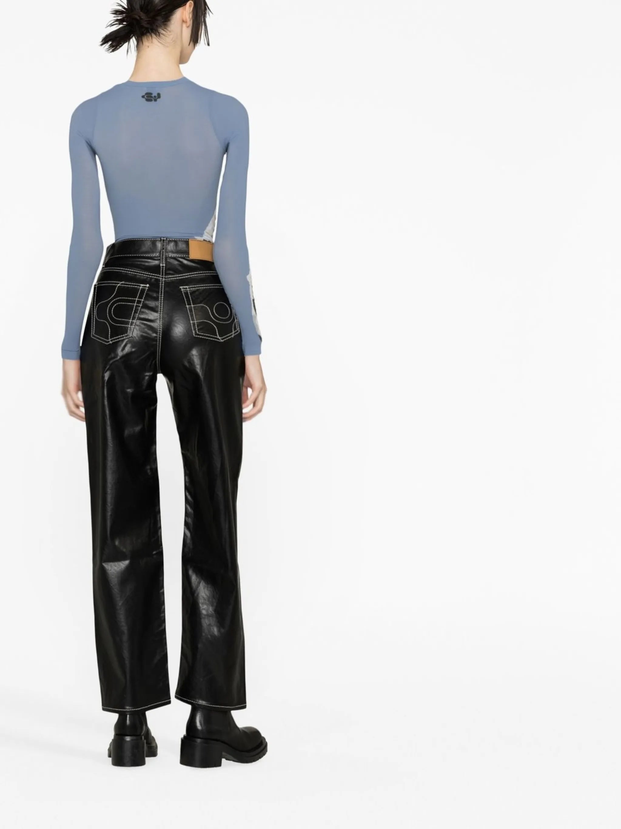 high-waist faux-leather trousers