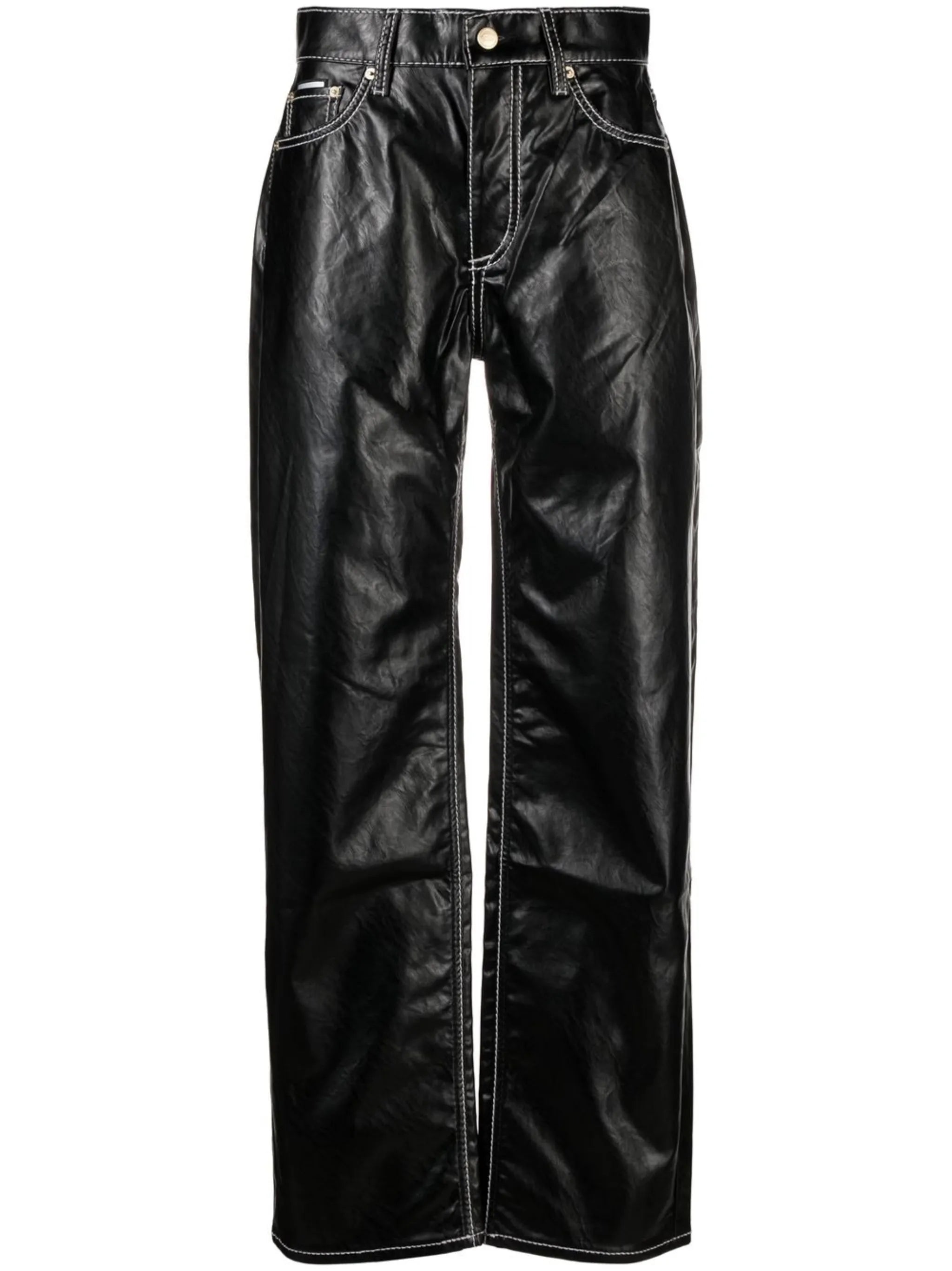 high-waist faux-leather trousers