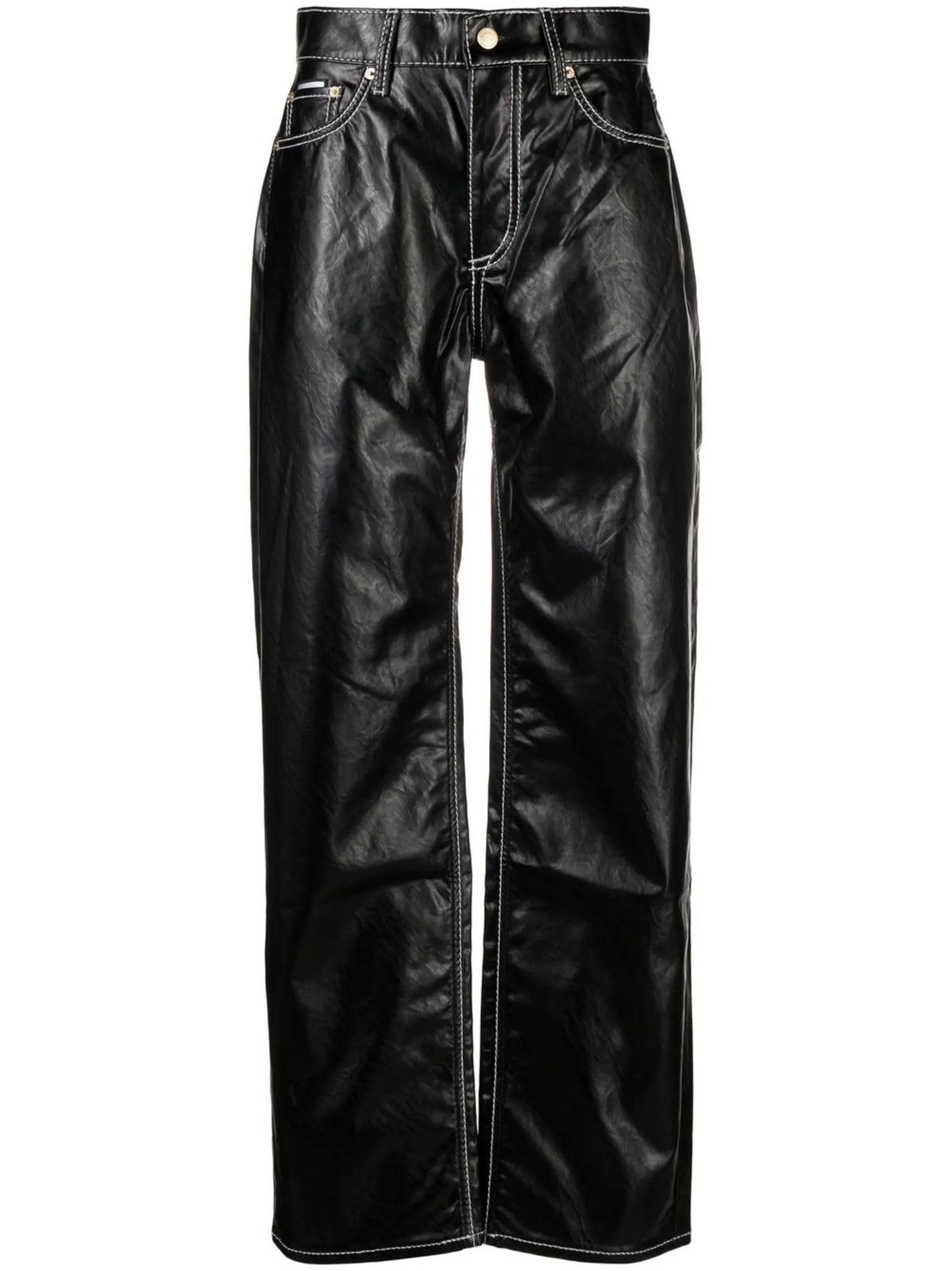 high-waist faux-leather trousers