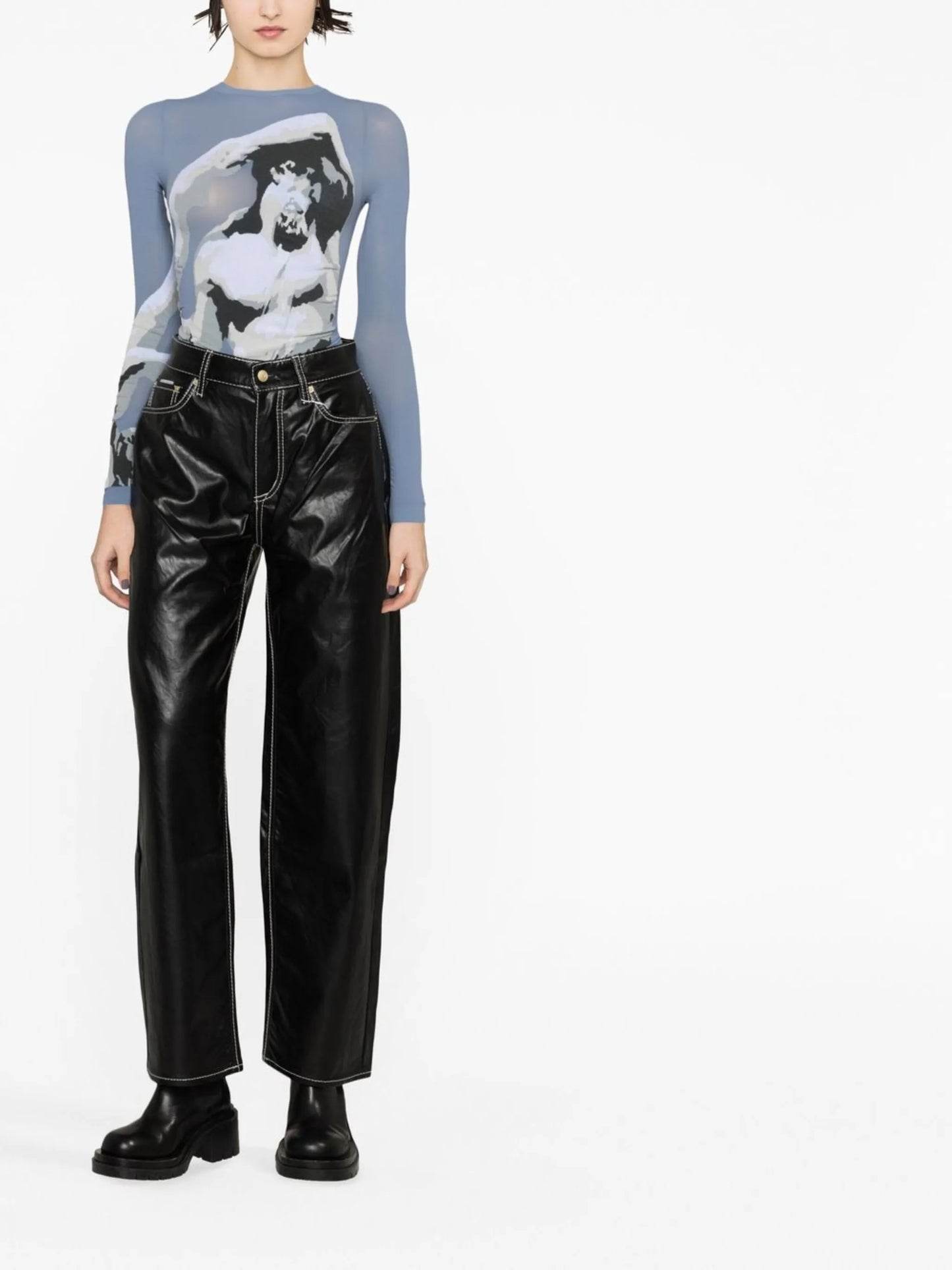 high-waist faux-leather trousers