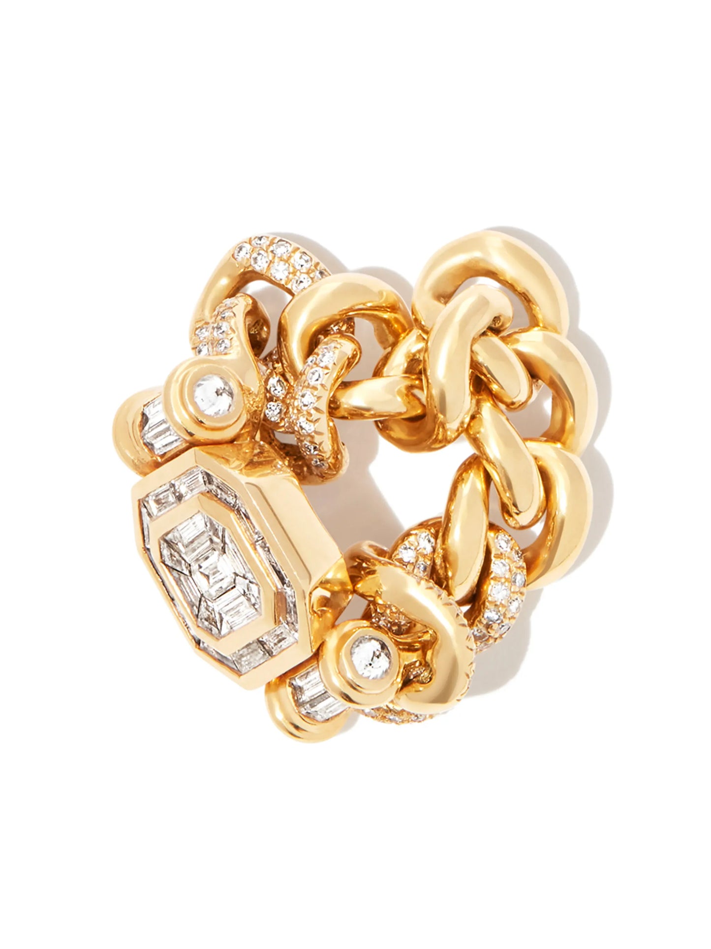 18K yellow gold partial halo link ring