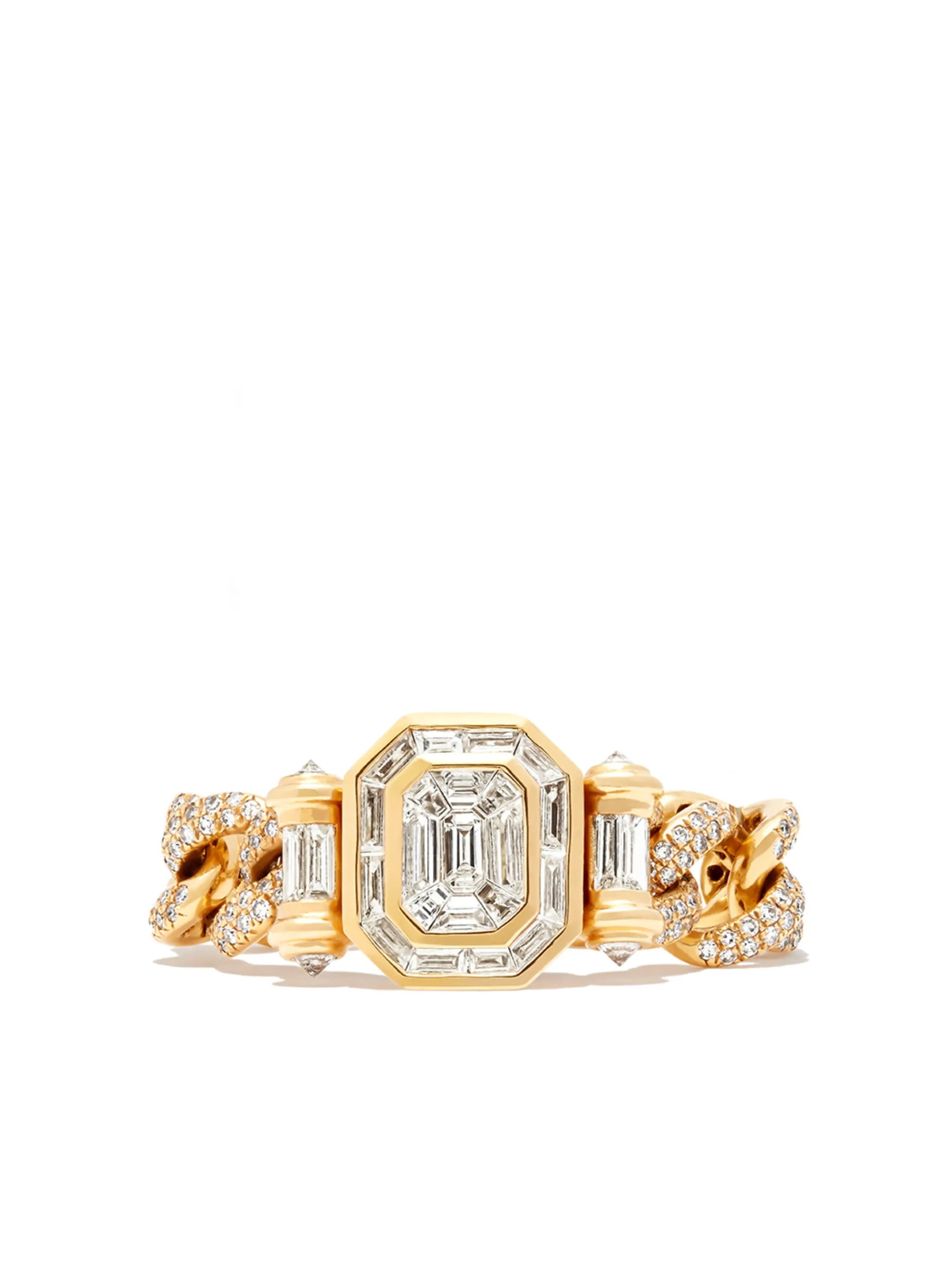 18K yellow gold partial halo link ring