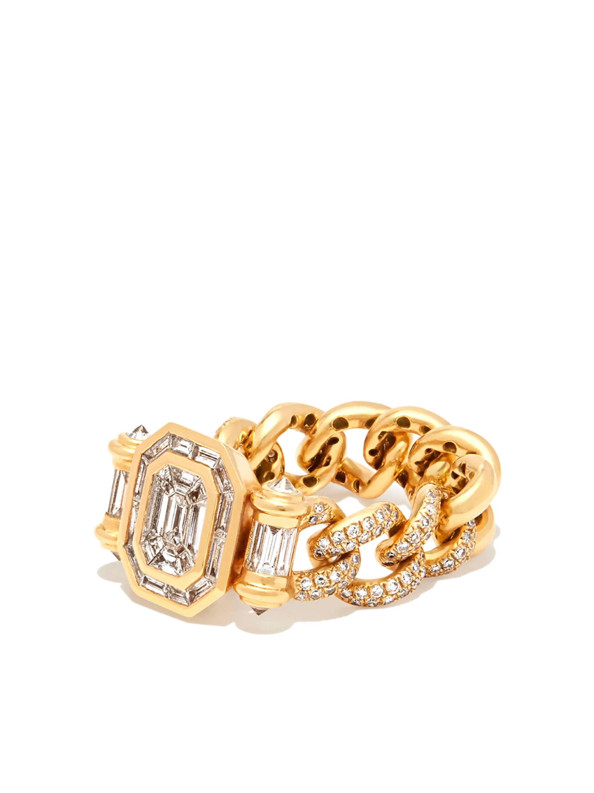 18K yellow gold partial halo link ring