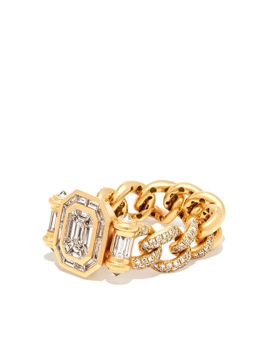 18K yellow gold partial halo link ring