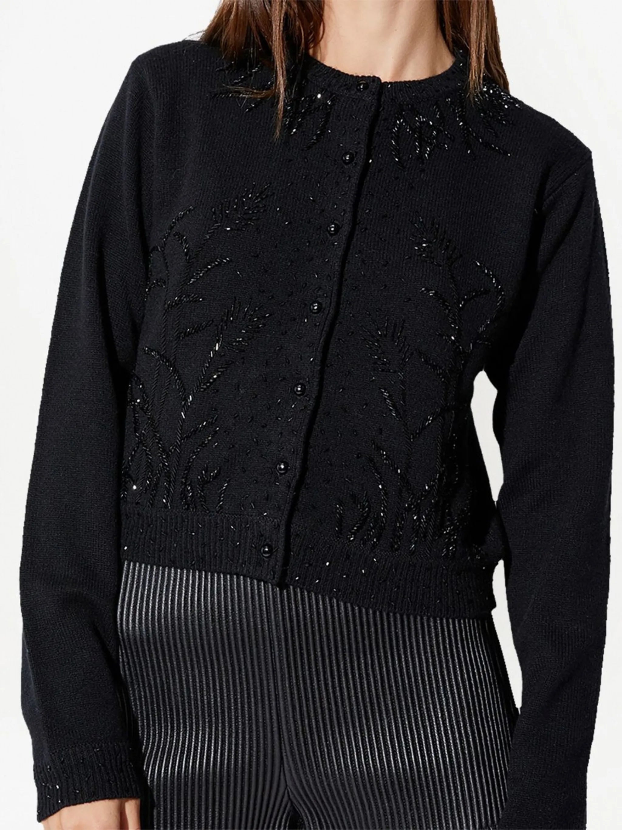 embroidered button-down cardigan