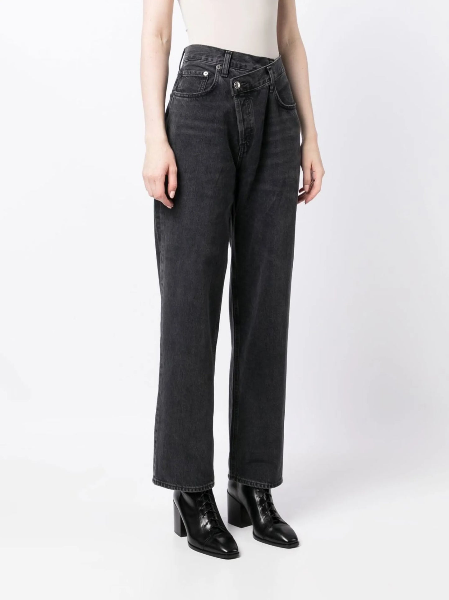 high-waist straight-leg jeans