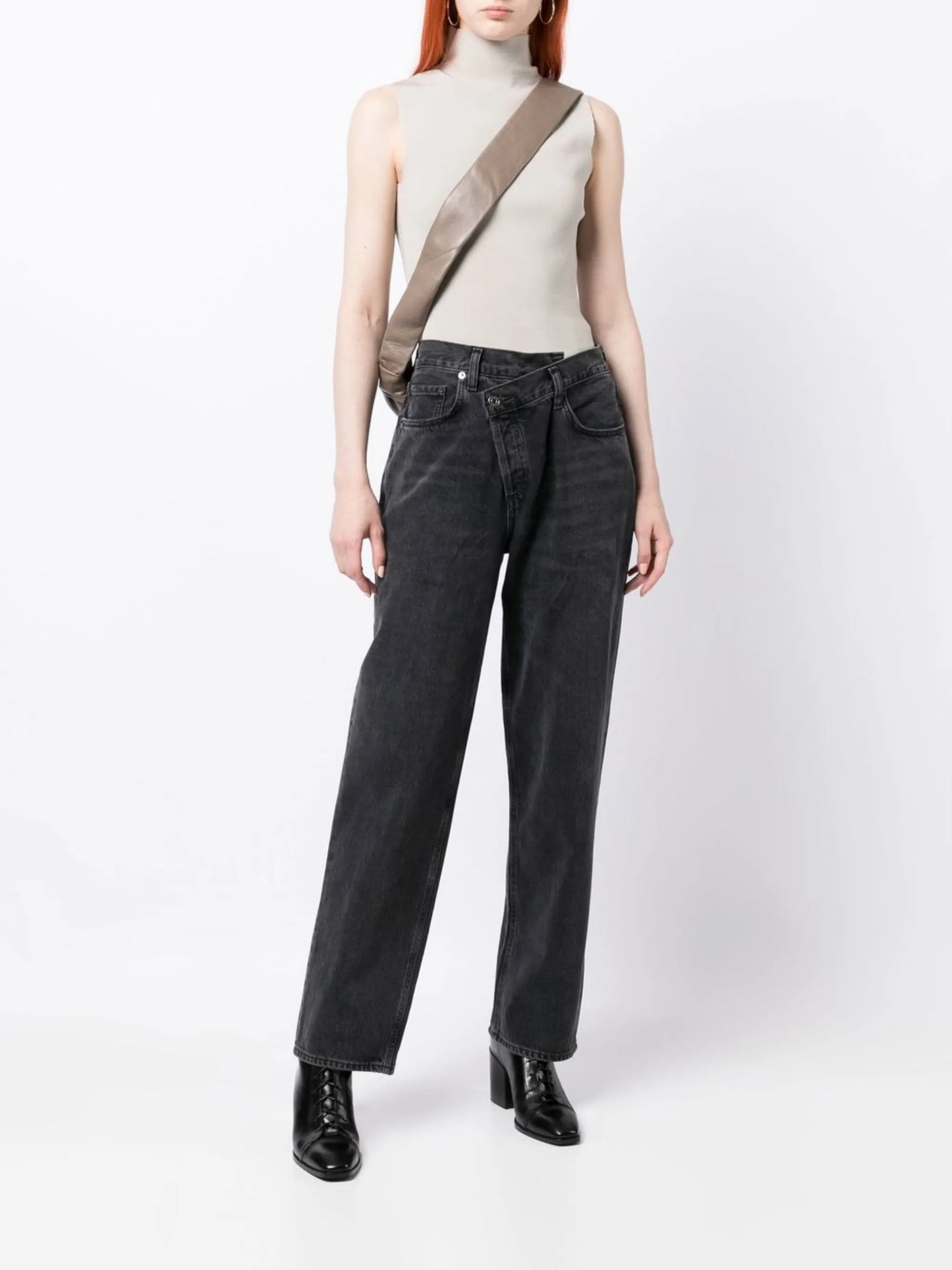 high-waist straight-leg jeans