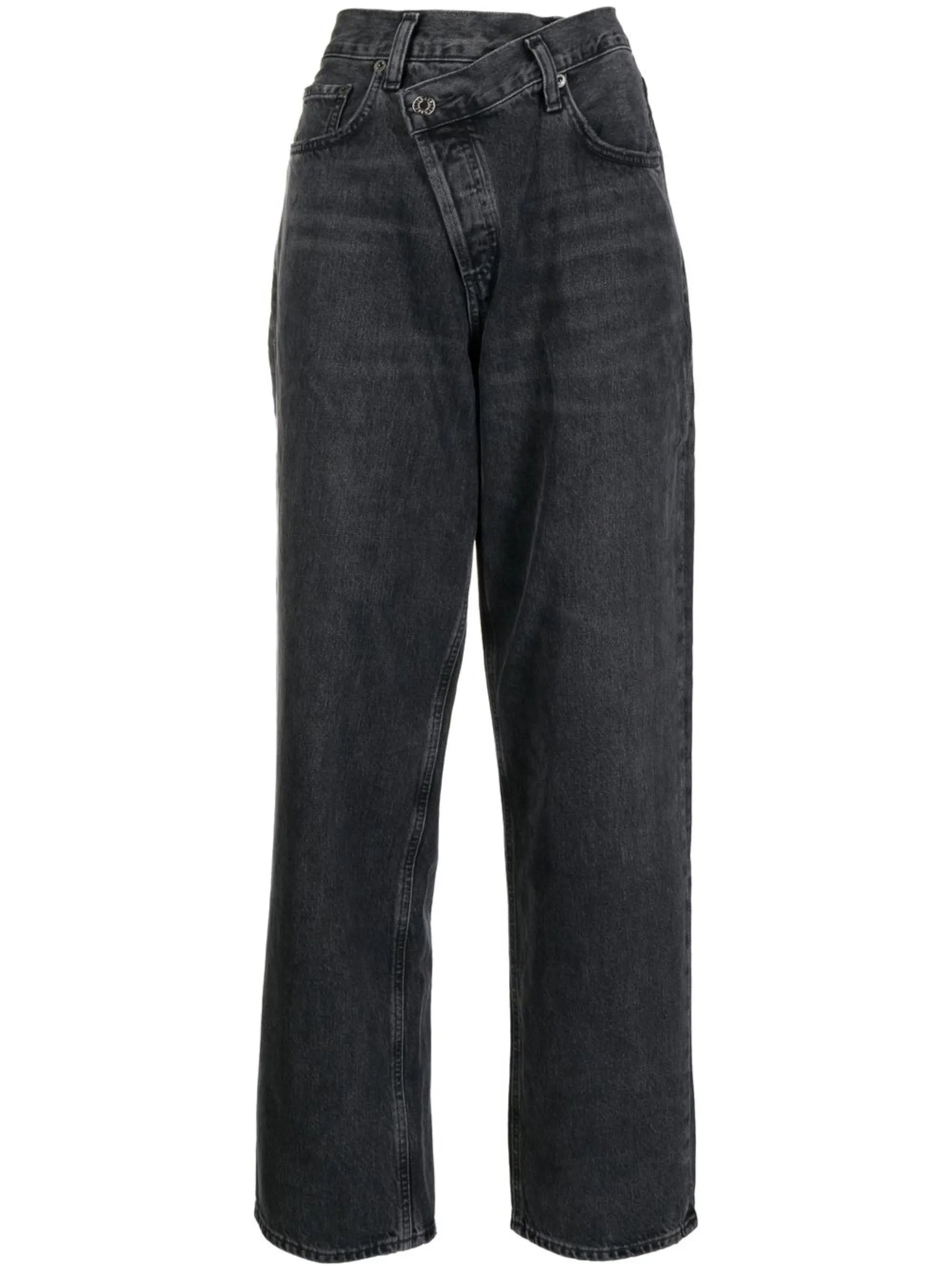 high-waist straight-leg jeans