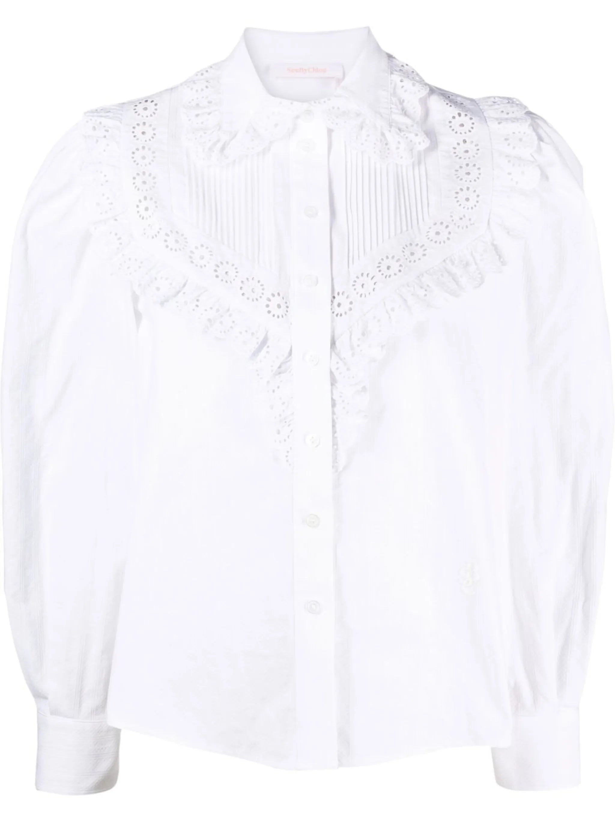 lace ruffle button-down blouse