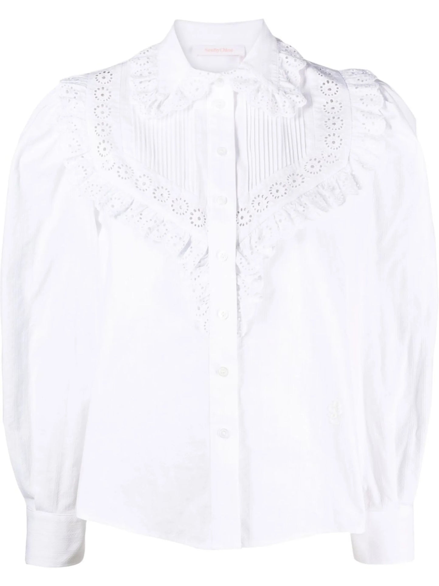 lace ruffle button-down blouse