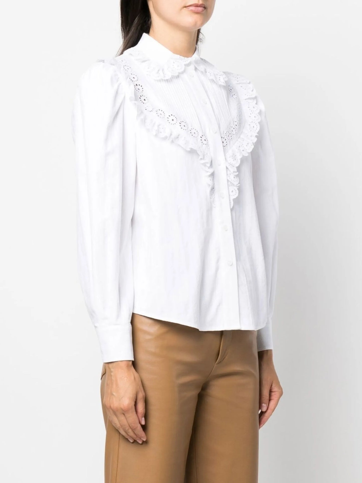 lace ruffle button-down blouse