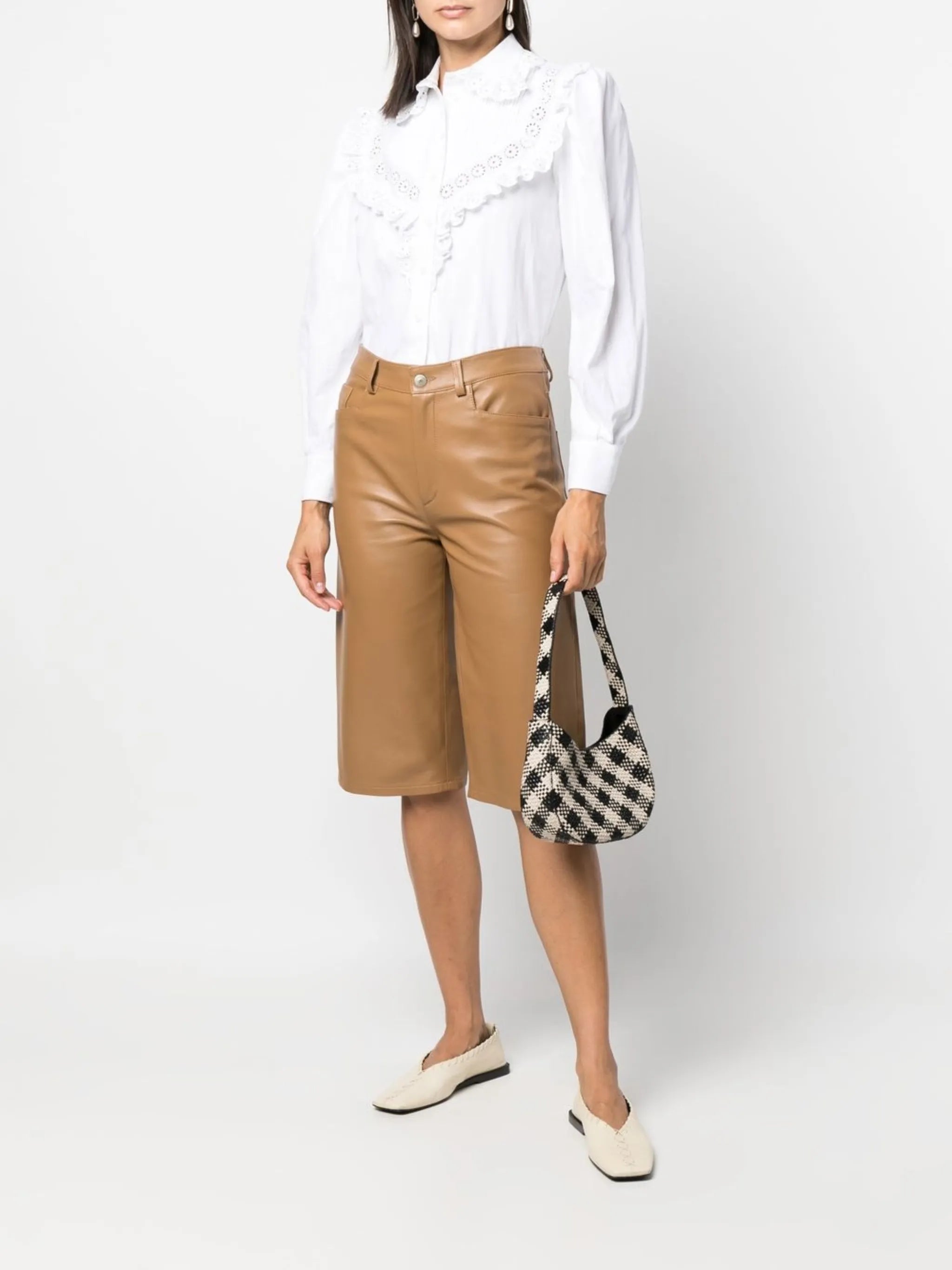 lace ruffle button-down blouse