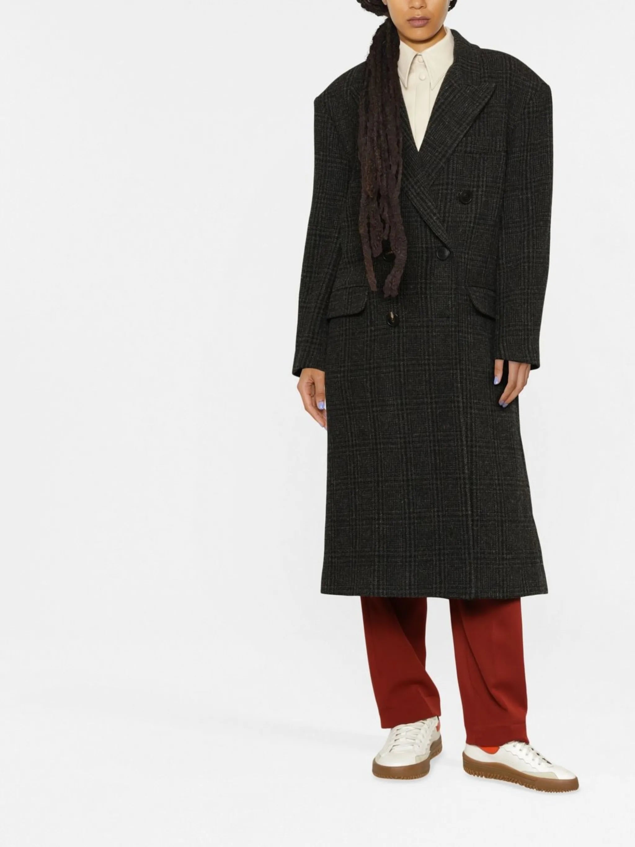 double-breasted organic wool coat