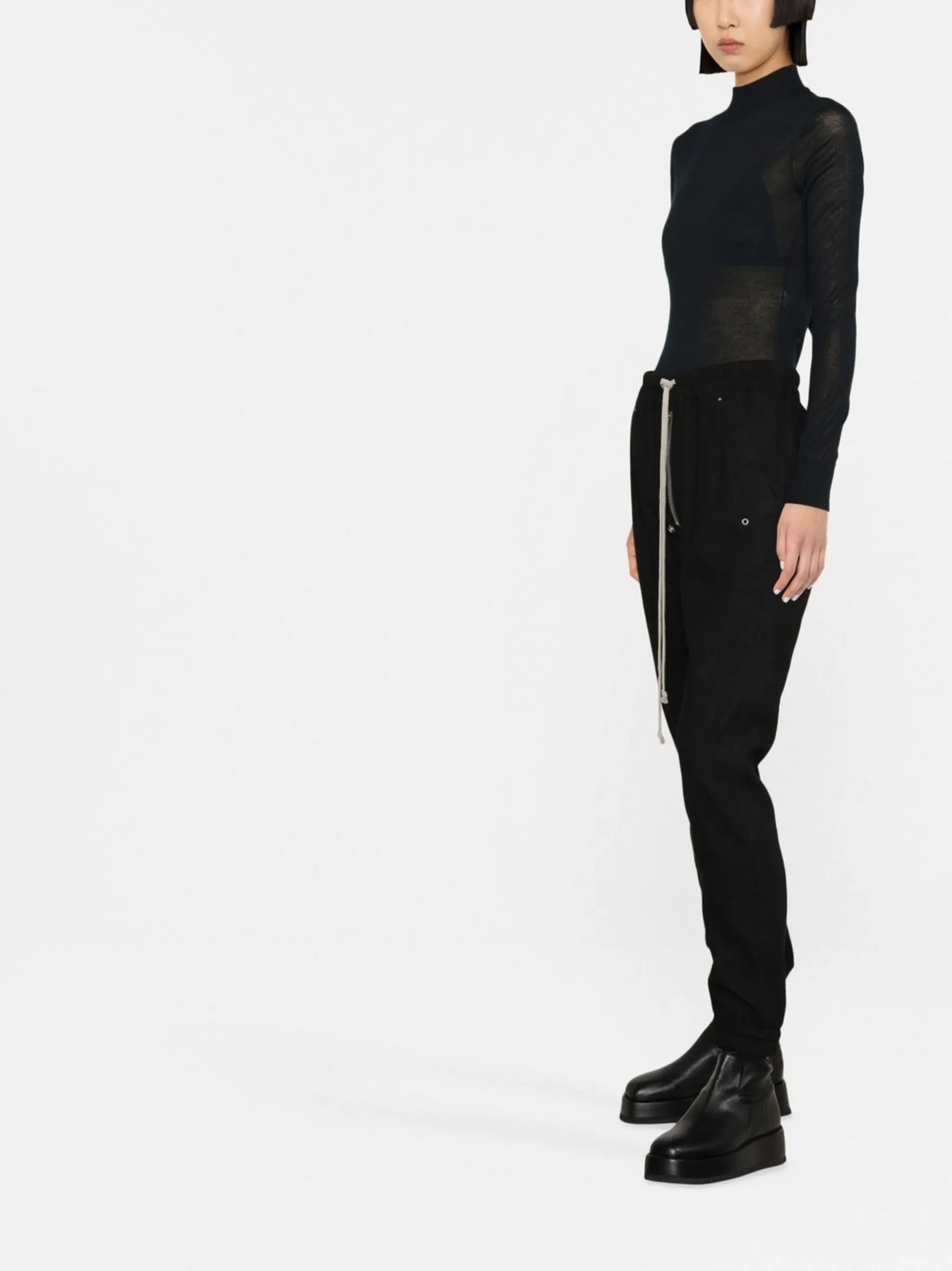 drawstring-waist virgin wool tapered trousers