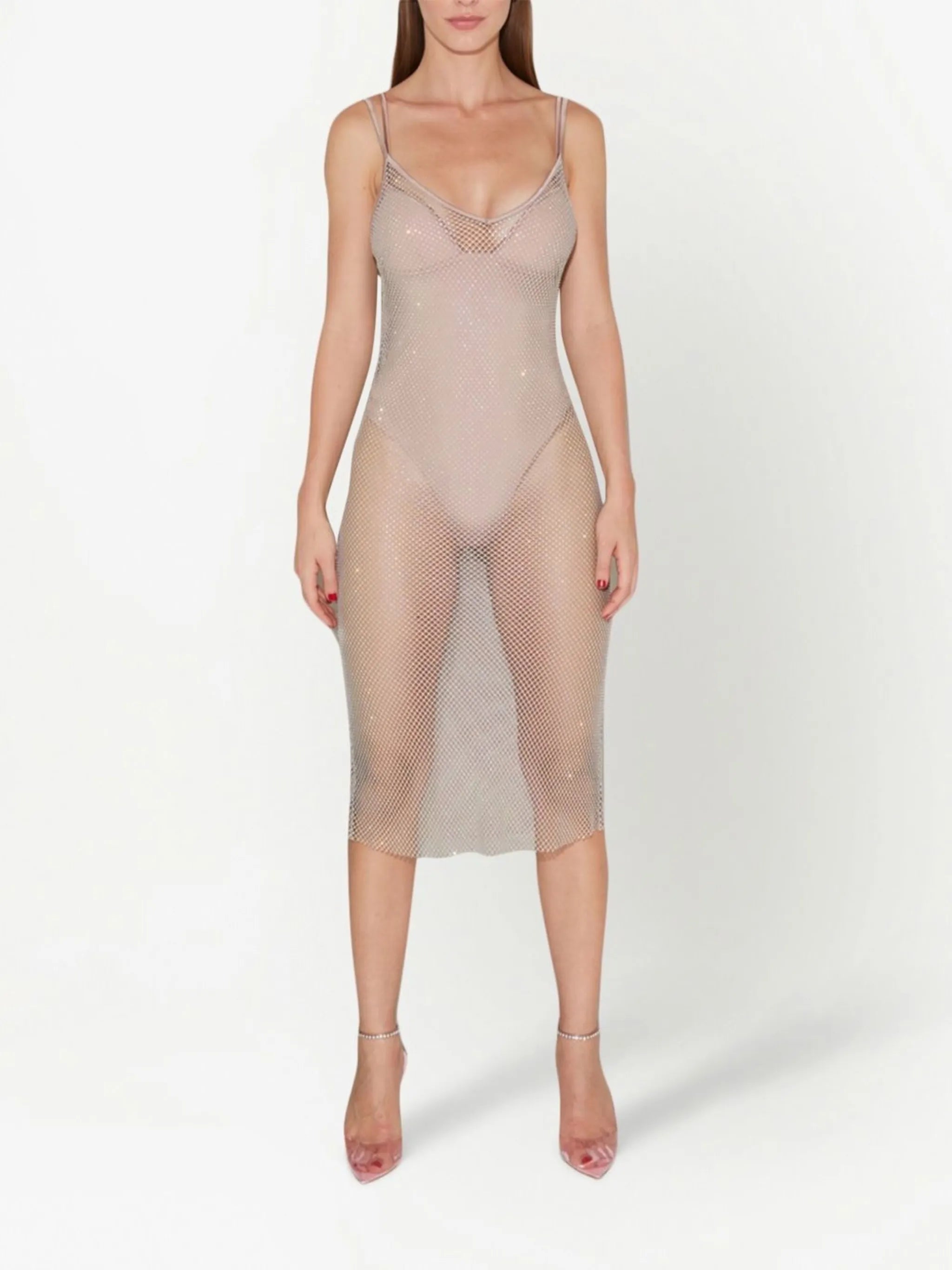 crystal-embellished fishnet dress