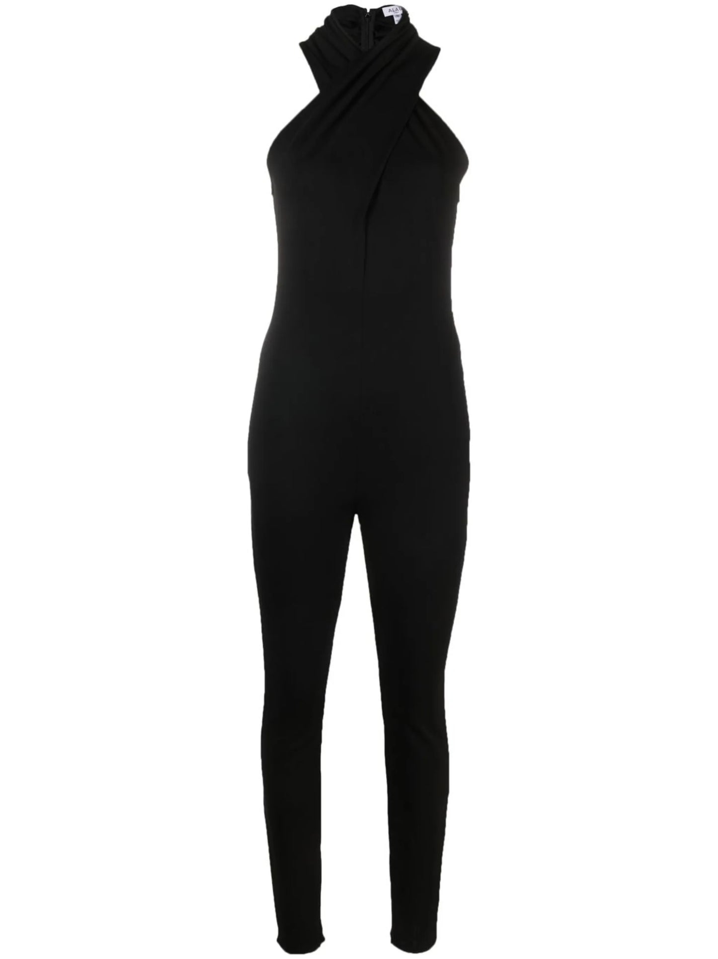 crossover-neck skinny jumpsuit