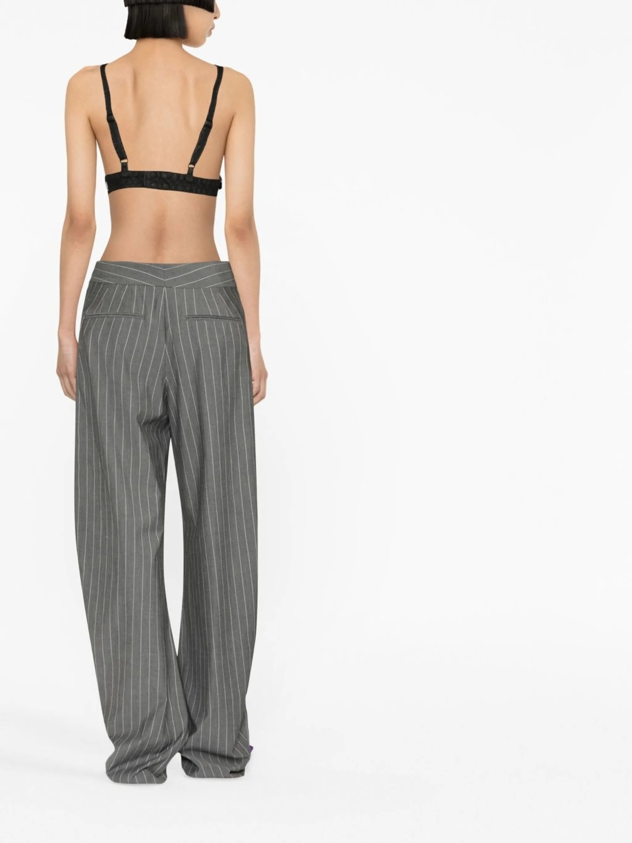 pinstriped wide-leg tailored trousers