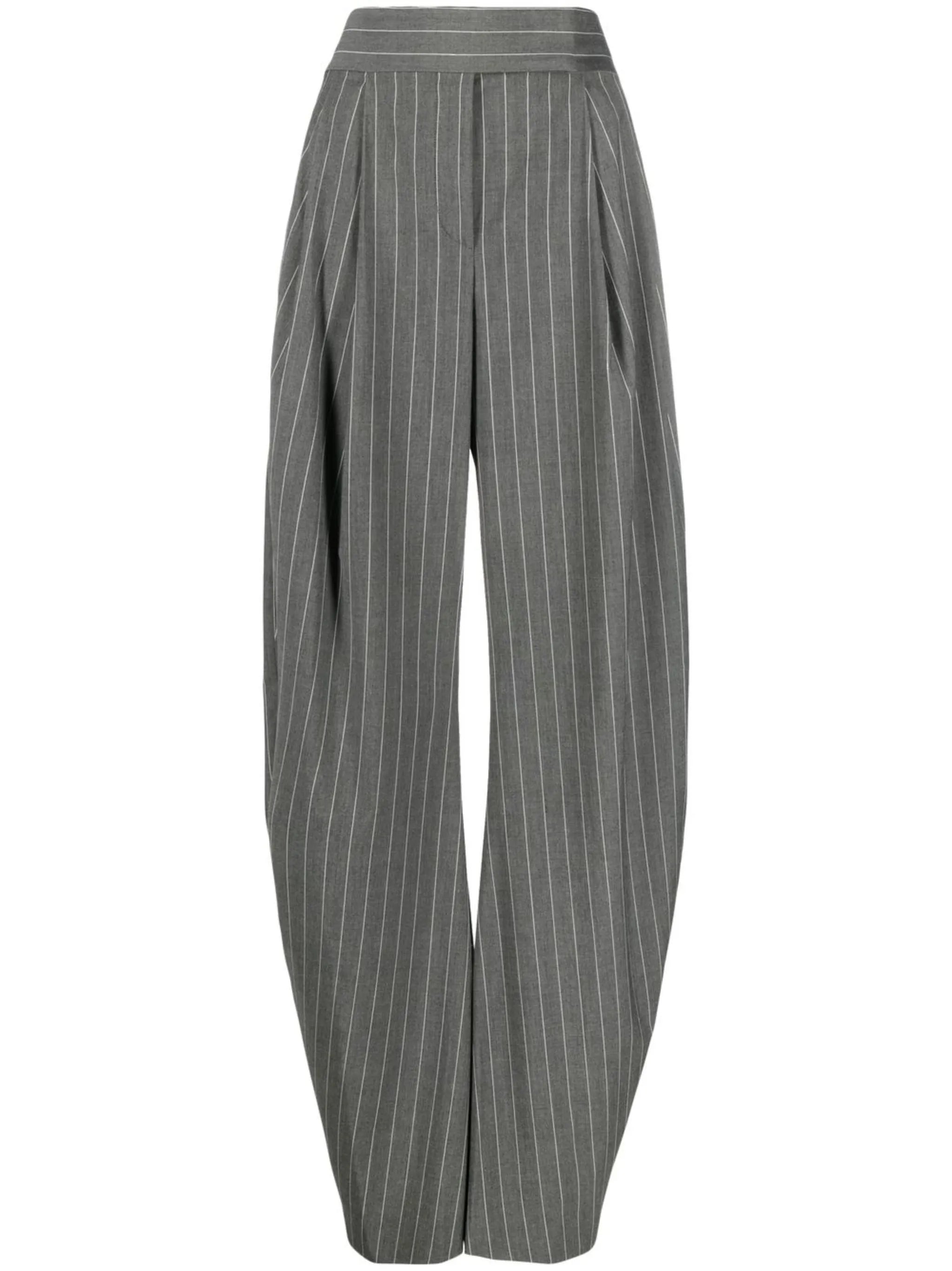 pinstriped wide-leg tailored trousers