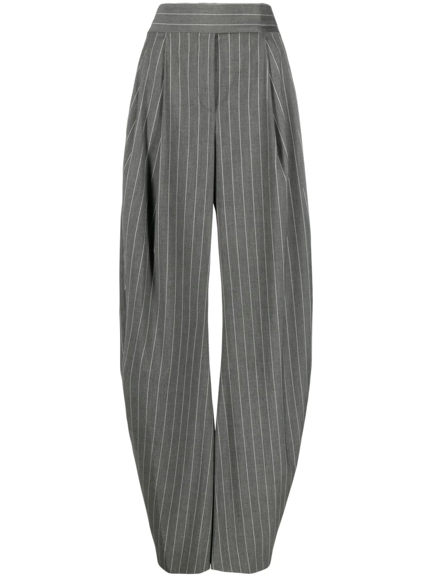 pinstriped wide-leg tailored trousers