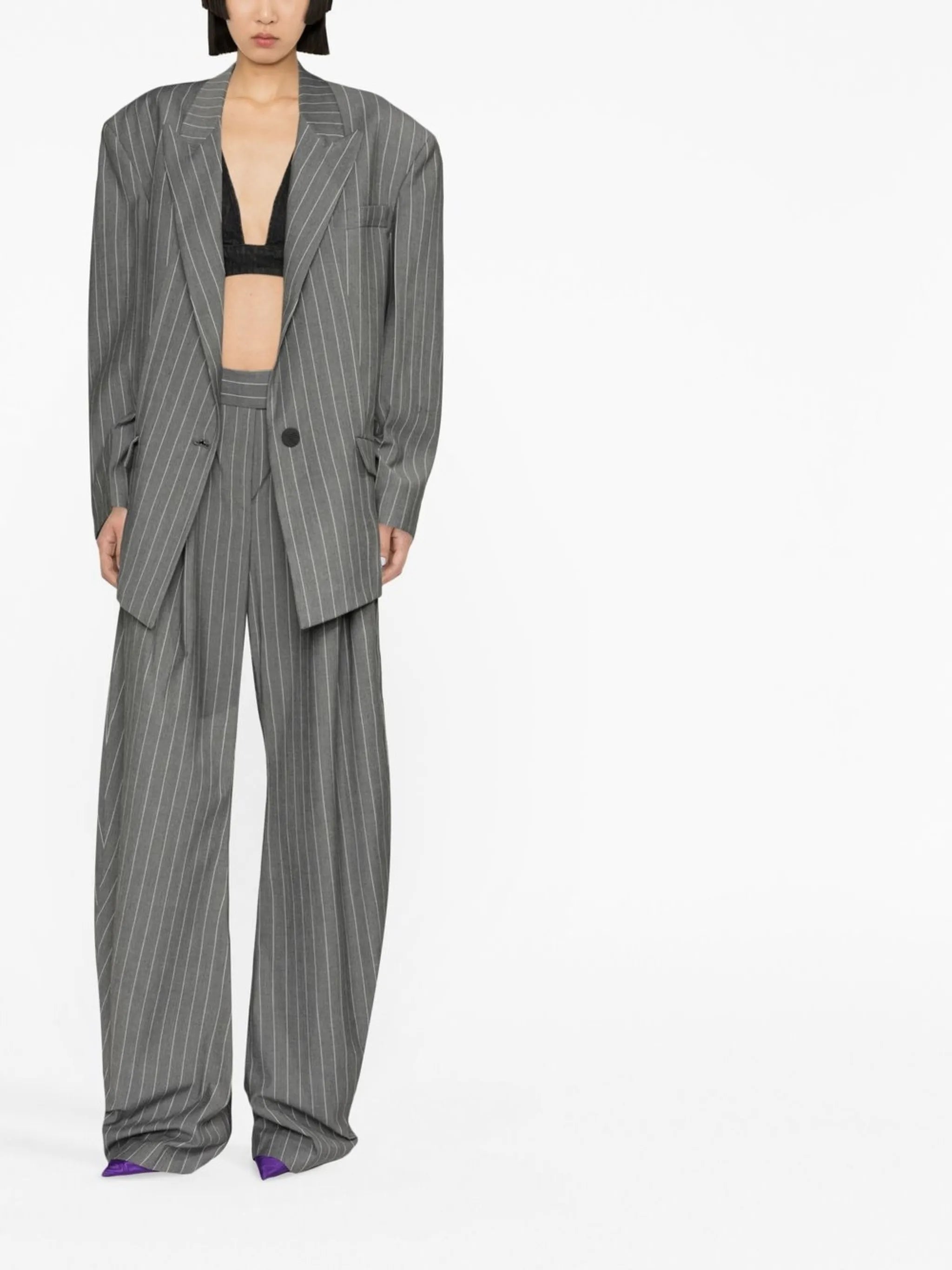 pinstriped wide-leg tailored trousers